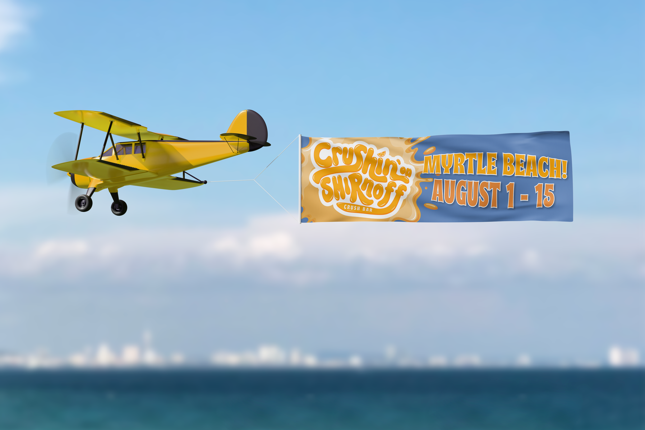 Plane flag that will fly along the beach