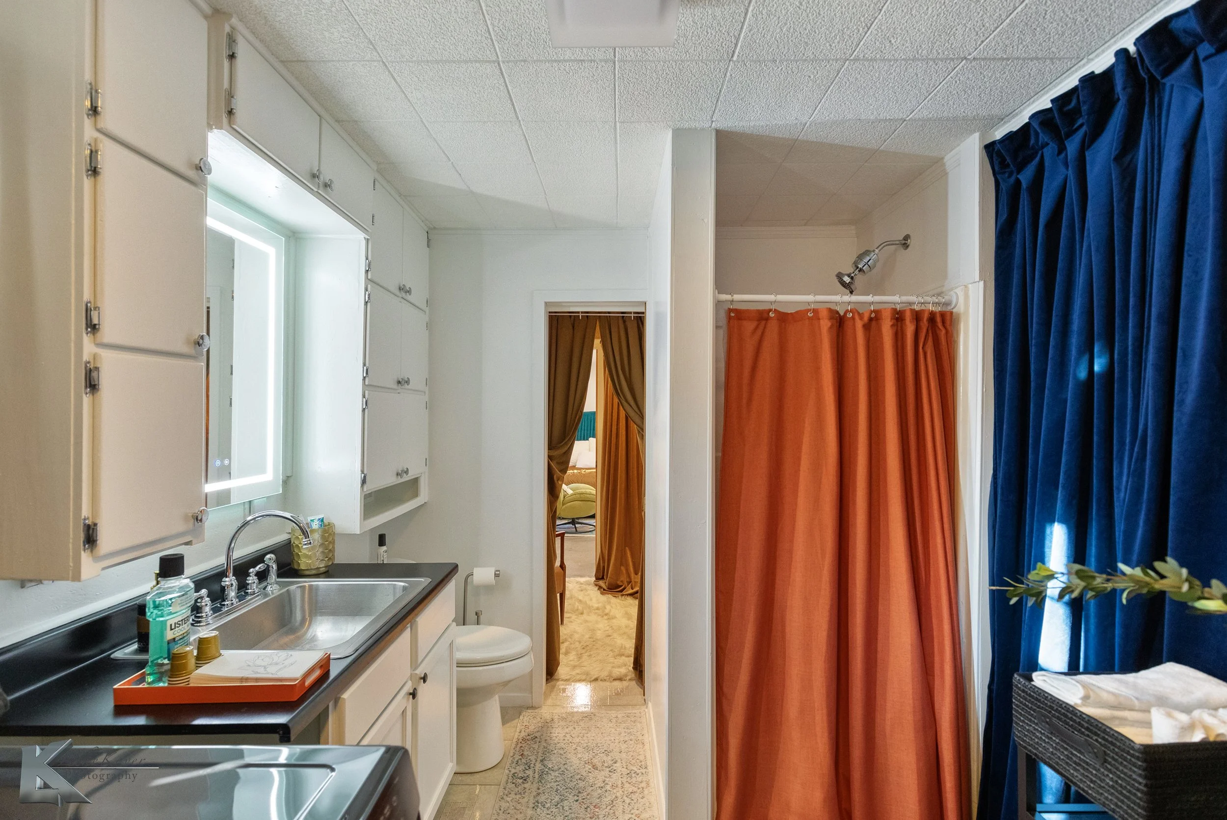 The second bedroom includes a closet vanity and bathroom with shower.
