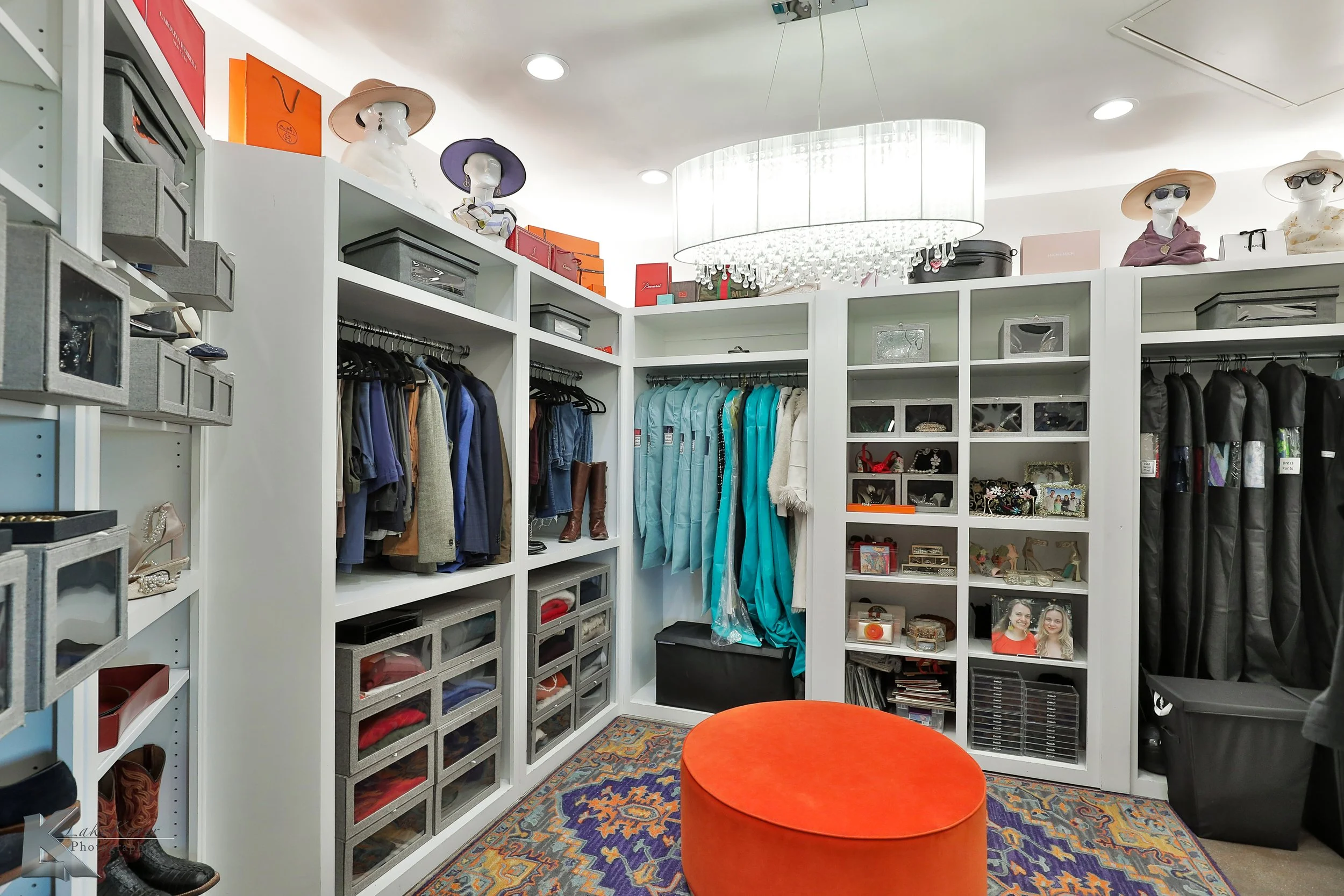 The massive closet hides a built-in safe room for peace of mind.