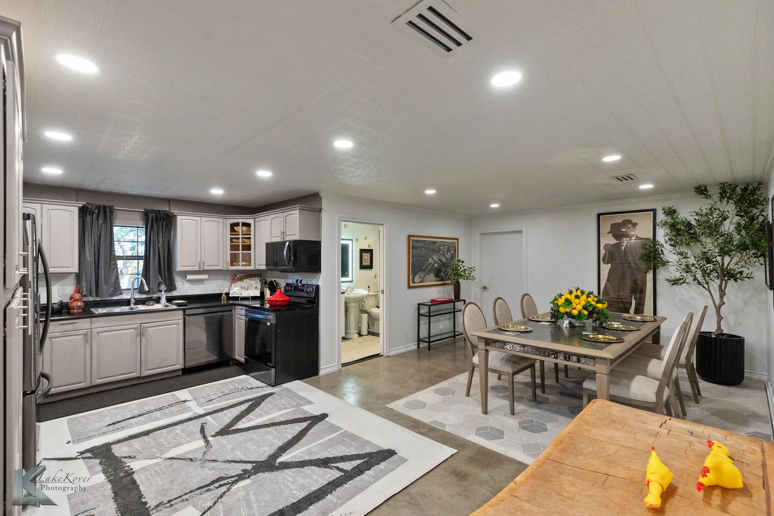 Adjacent to the kitchen, a space for a long dining area provides the ideal setting for meals.