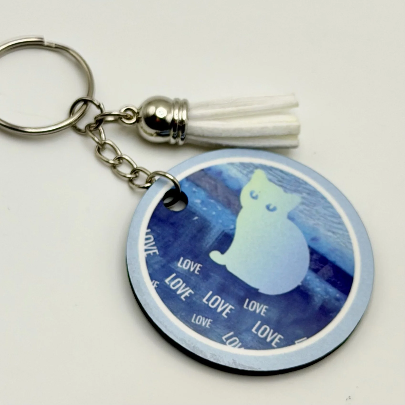 Blue Kitty Love Key Ring