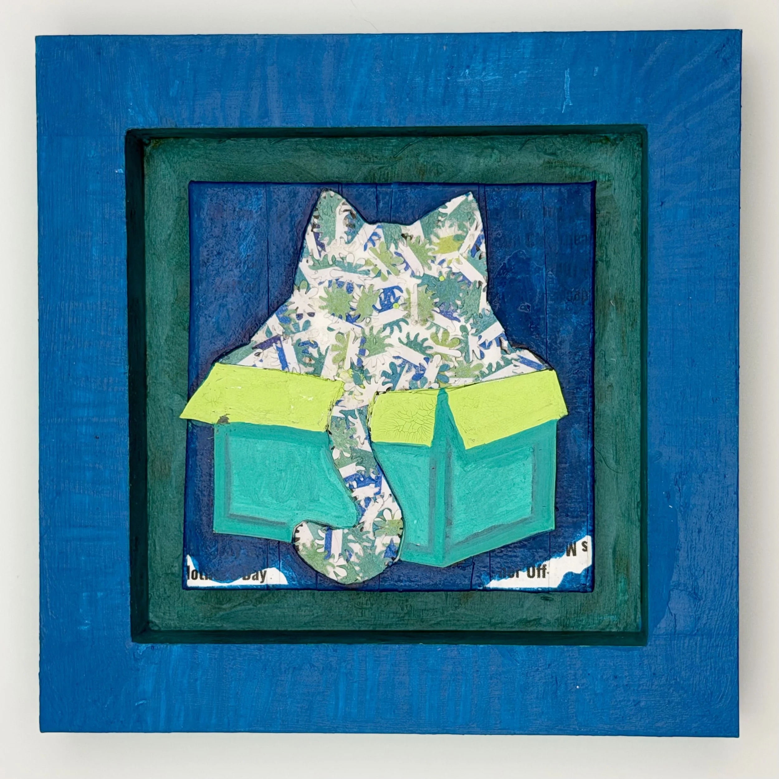Boxed Kitty Mixed Media Collage