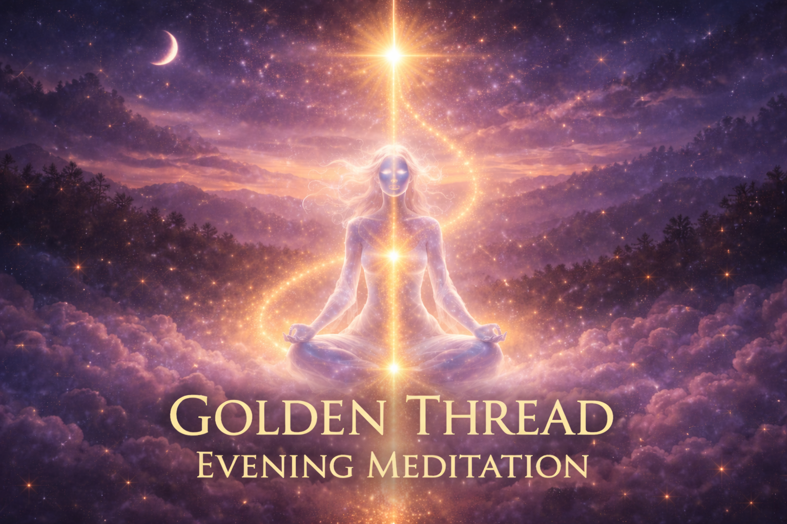 Meditating figure connected by golden light.