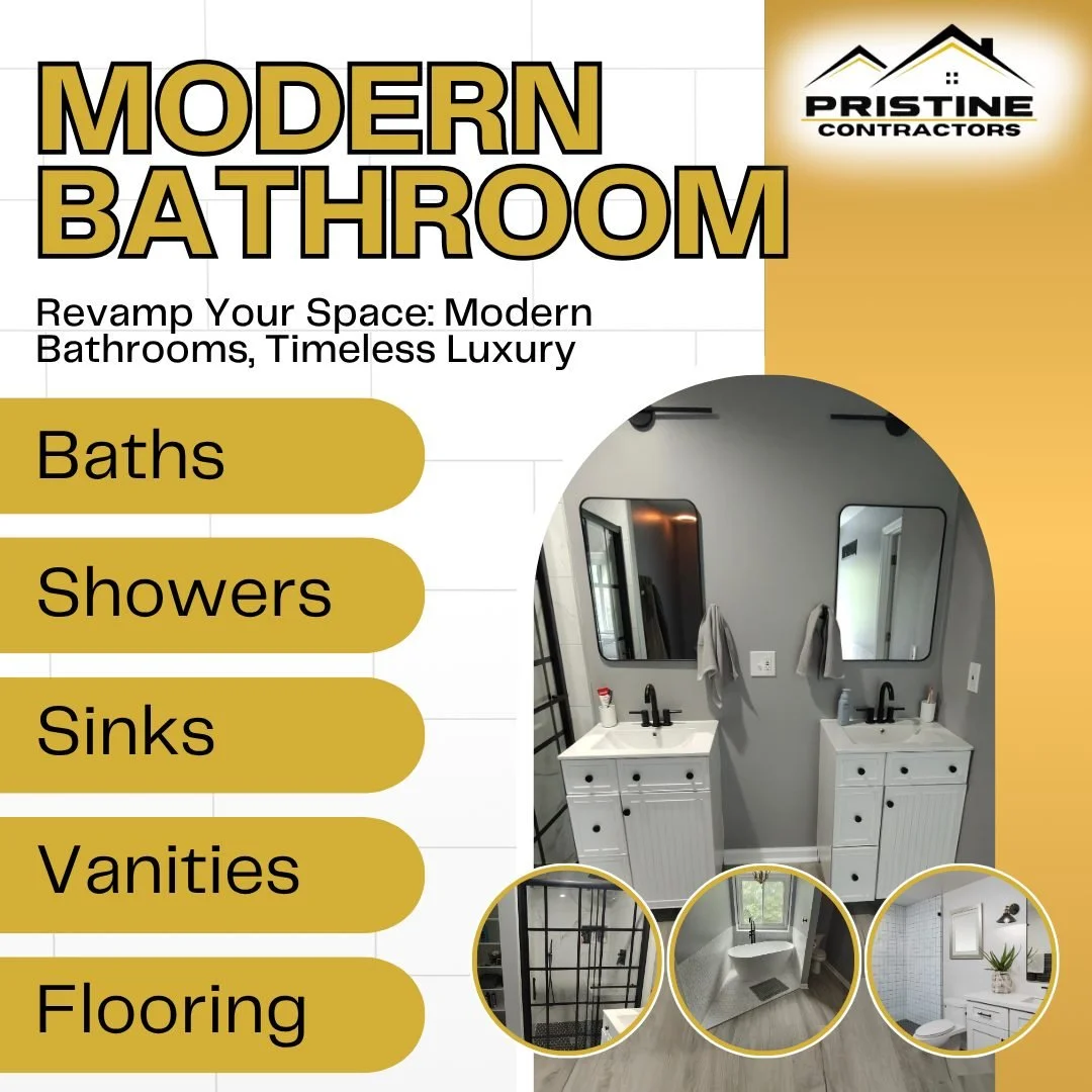 Upgrade your bathroom with style and functionality. From sleek baths and showers to modern sinks, vanities, and flooring, Pristine Contractors transforms your space into a contemporary retreat designed for comfort and elegance.

#ModernBathroom #Bath
