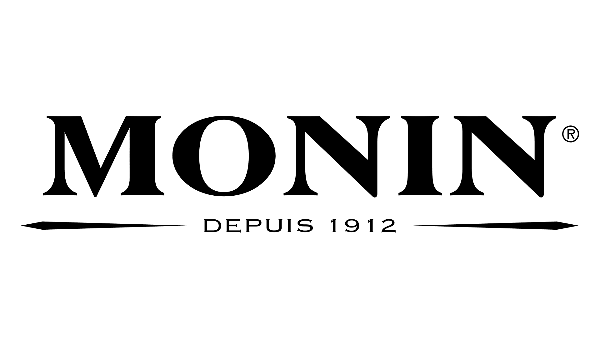 Black logo with the word 'MONIN' in large capital letters, with the phrase 'DEPUIS 1912' below and decorative lines on either side of the phrase.