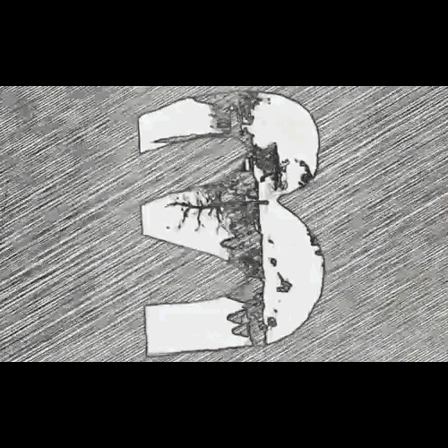 Black and white drawing of the letter 'B' with natural scenery, including trees and sky, integrated into the shape.