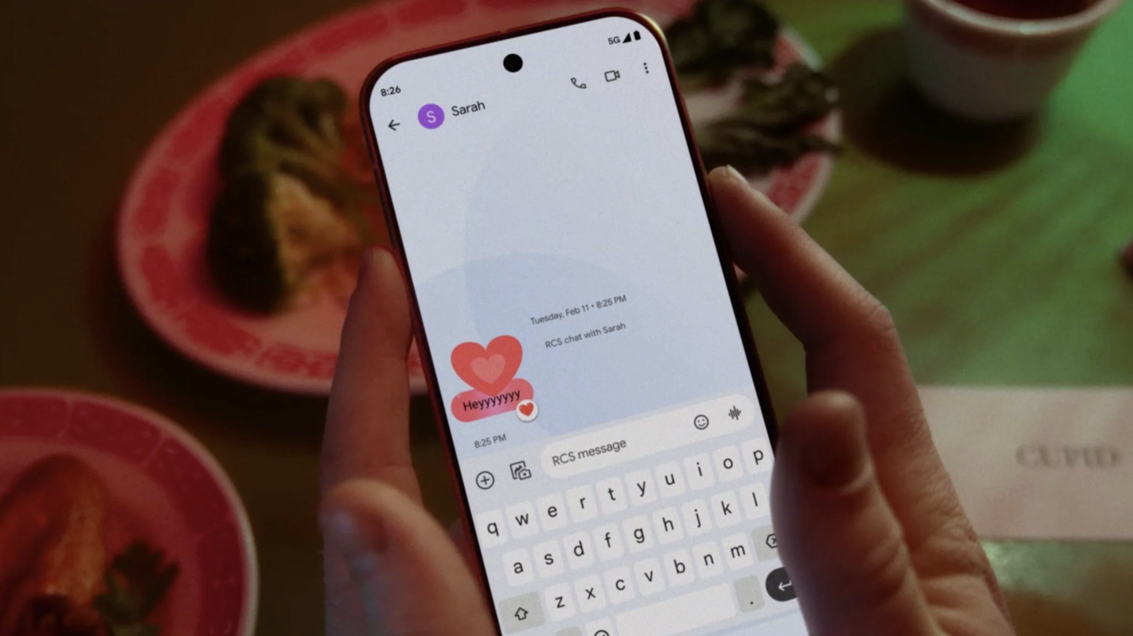 Android heart reactions shown in RCS in The Texting Stage