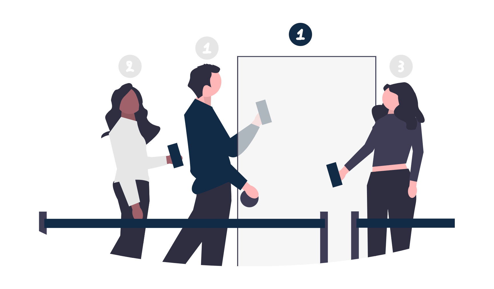 People in line scanning cards to access a numbered entry point.