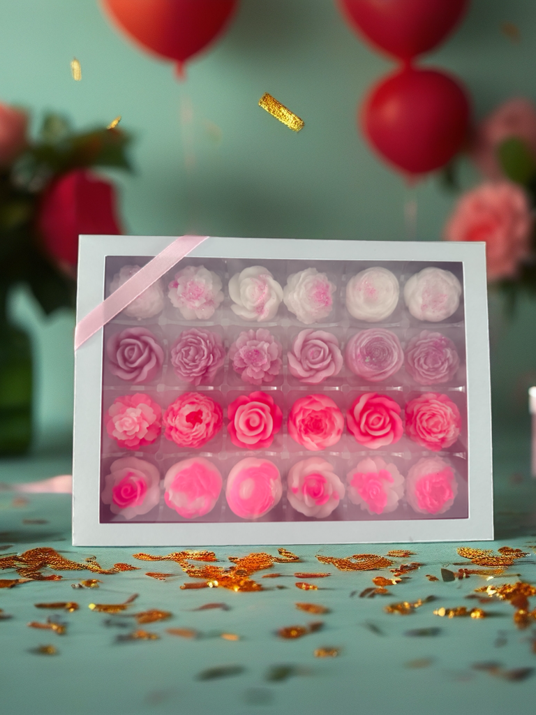 Flowers and heart gift boxes