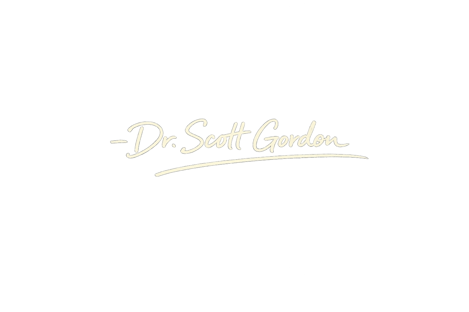 A sign with the name 'Dr. Scott Gordon' in front of a colorful, abstract background with various streaks of pink, purple, green, orange, and blue.