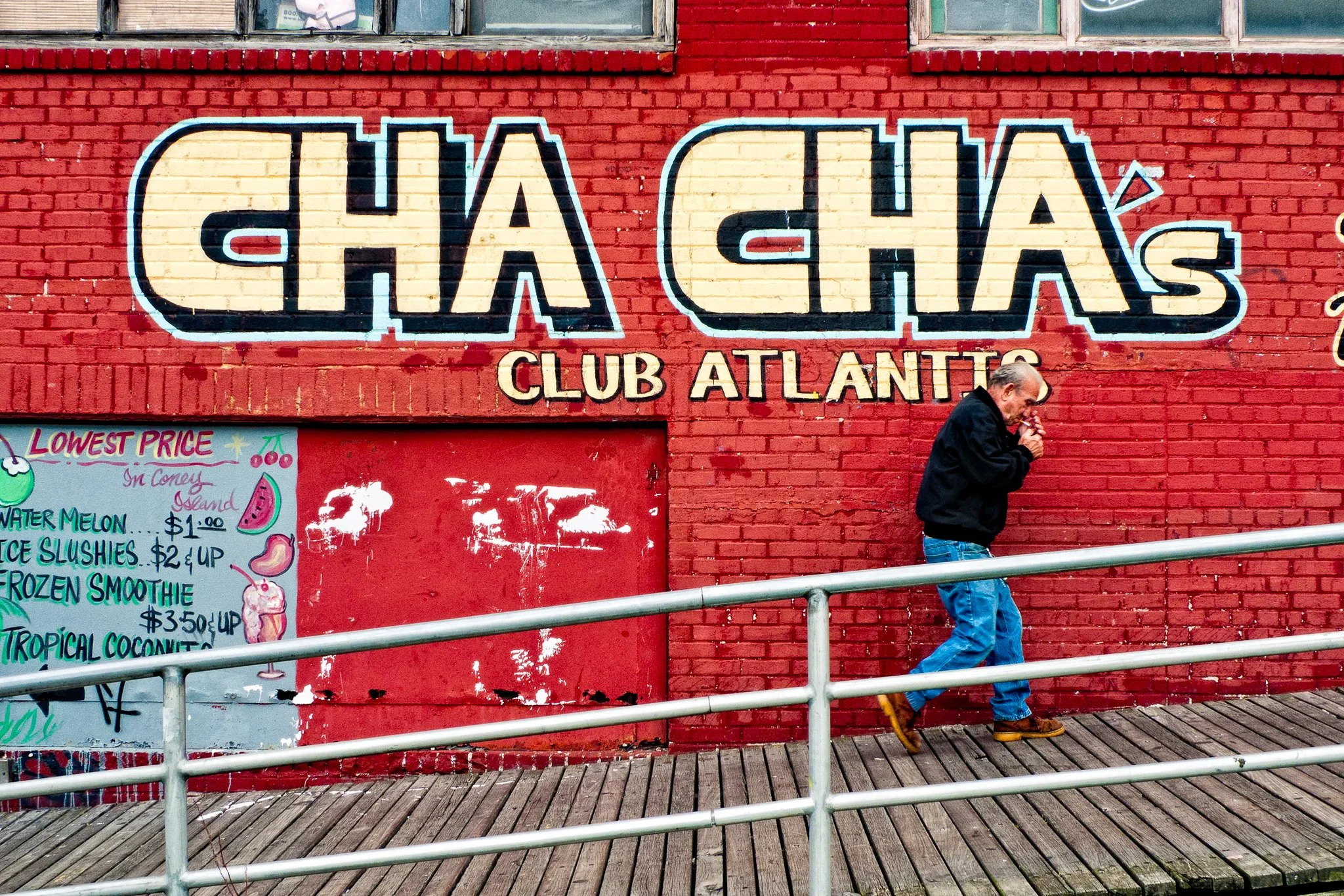 Man Walking Past Cha Cha's, Coney Island, NY