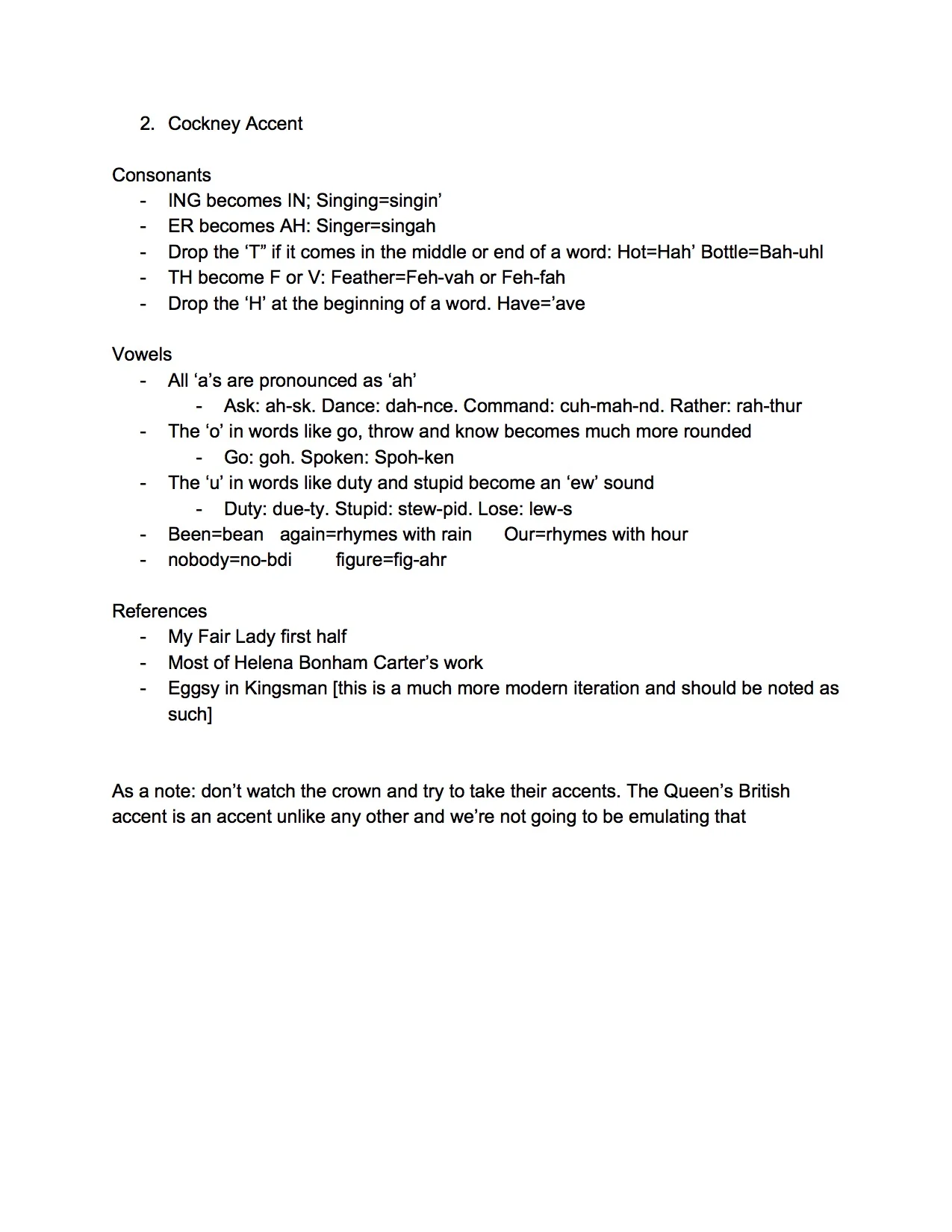 British Dialect Work - Cockney