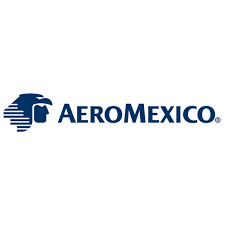 Logotipo de AeroMéxico con un águila estilizada y texto en azul.