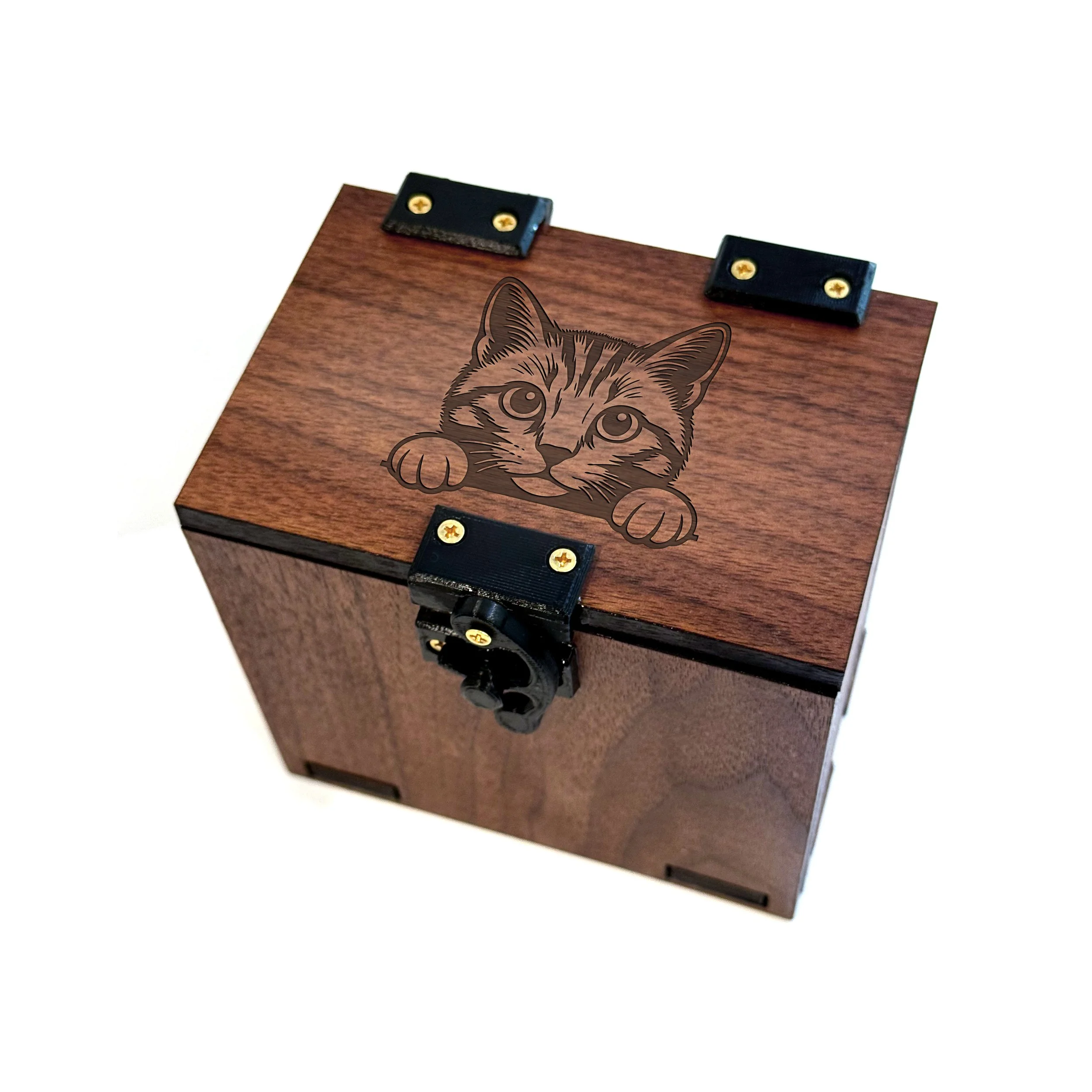 Commander Deck Box: Cats Theme, 100+ Cards, Dice Tray, Handmade Walnut Wood