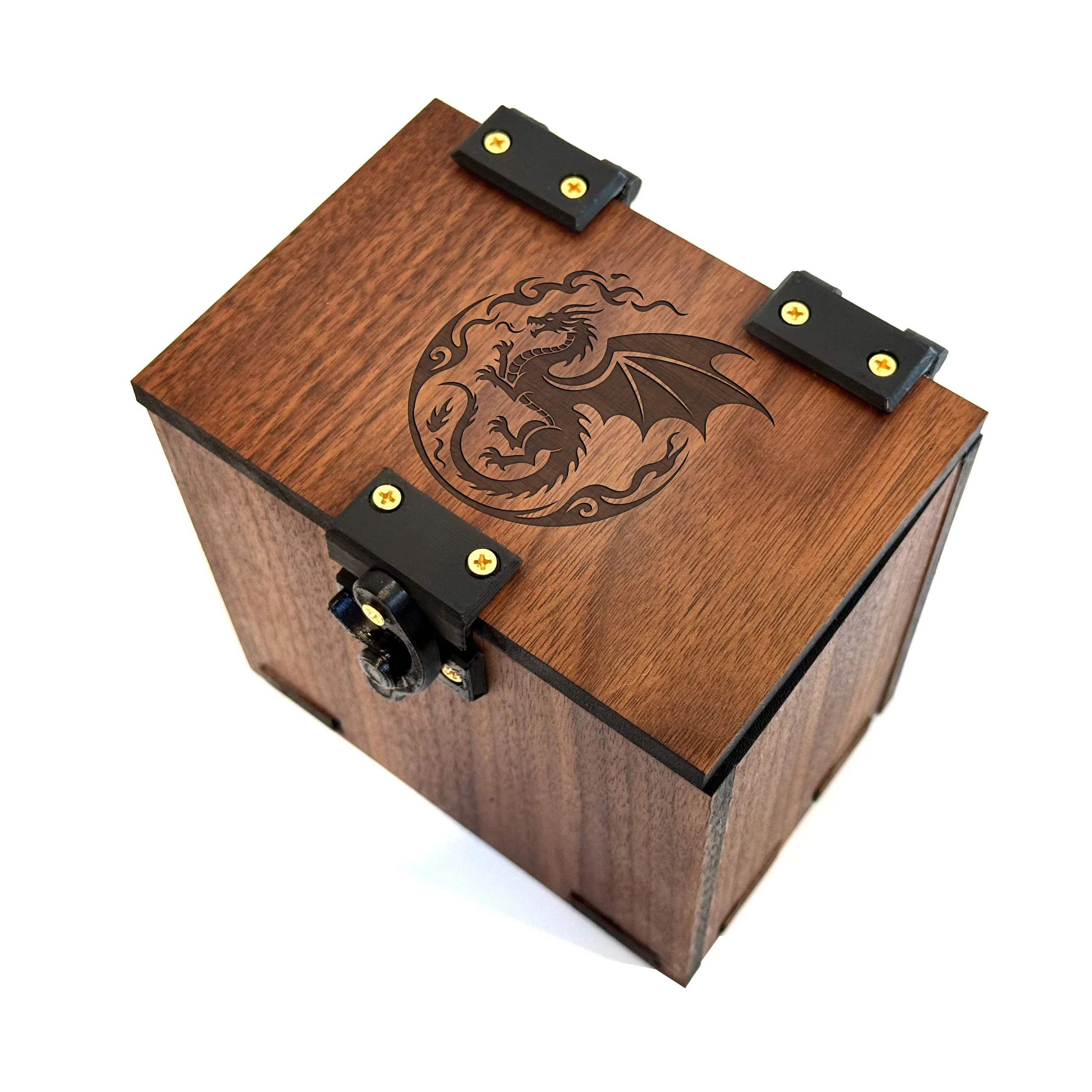 MTG Deck Box: Dragon Theme, 100+ Sleeved Cards, Dice Tray, Handmade Walnut Wood