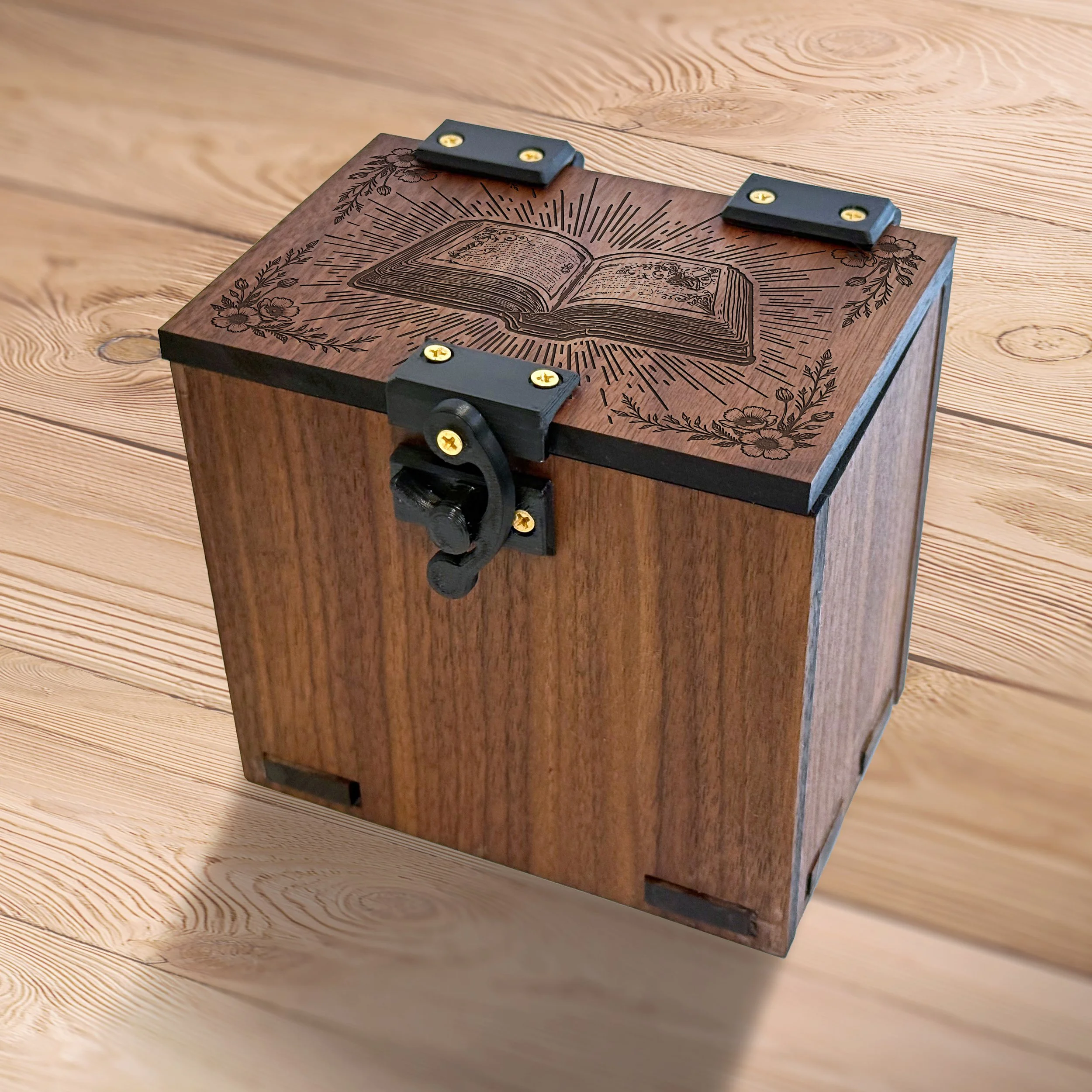 Lorcana Deck Box, 100+ Sleeved Cards, Token Pocket, Handmade Walnut Storybook Theme