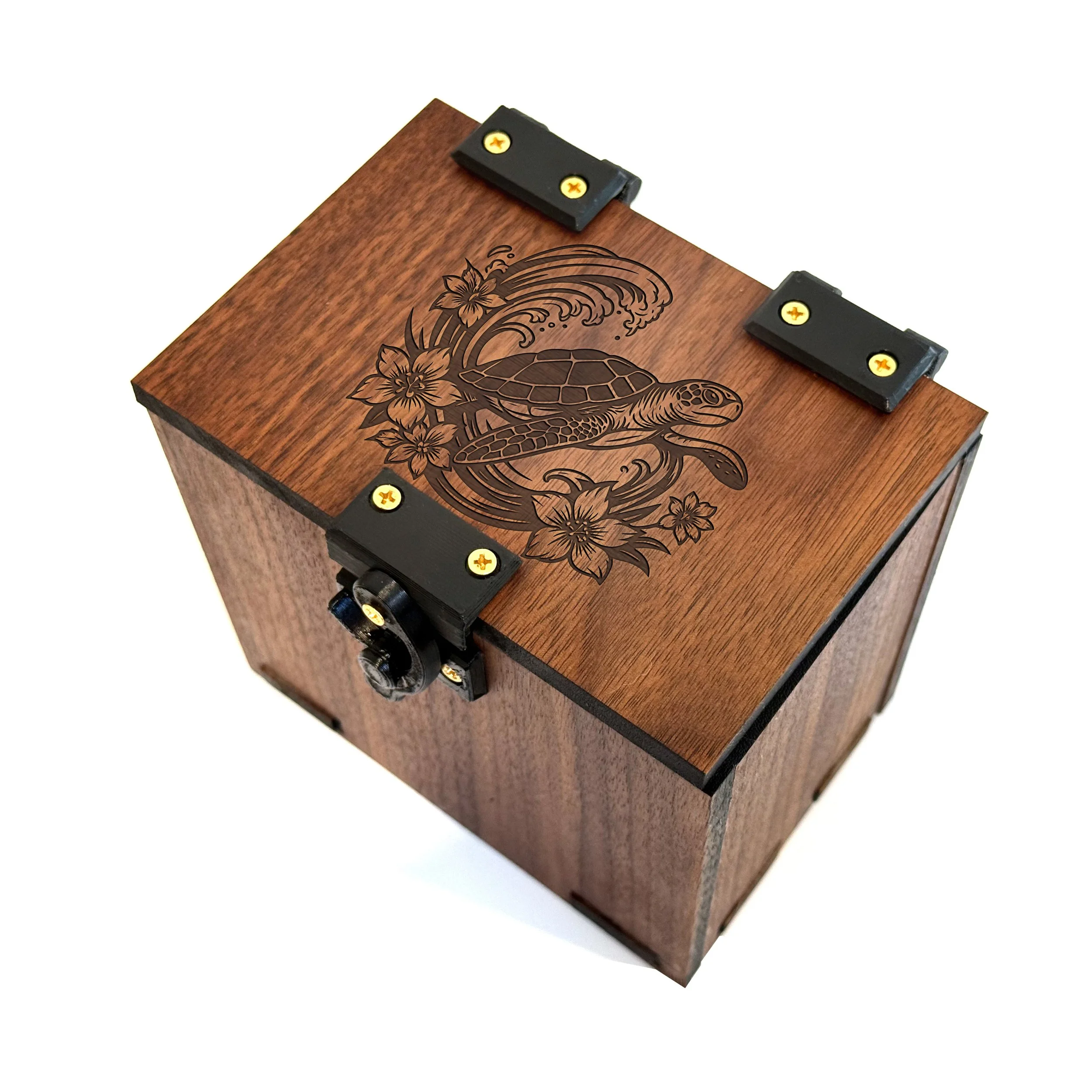 MTG Deck Box, Turtle Theme: 100+ Sleeved Cards, Dice Tray, Handmade Walnut, Magic The Gathering