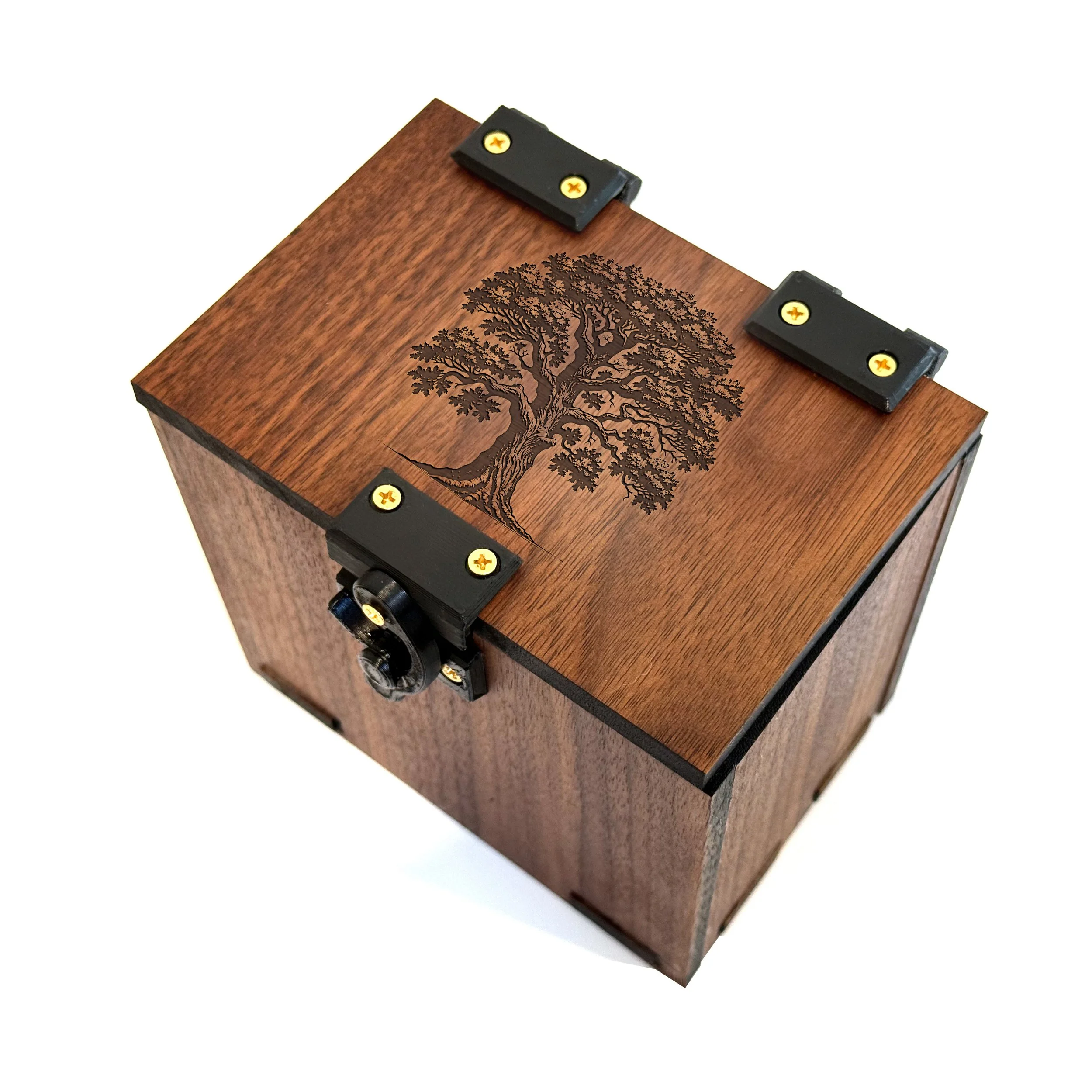 MTG Deck Box, Oak Tree Theme: 100+ Sleeved Cards, Dice Tray, Handmade Walnut, Magic The Gathering Green Forest