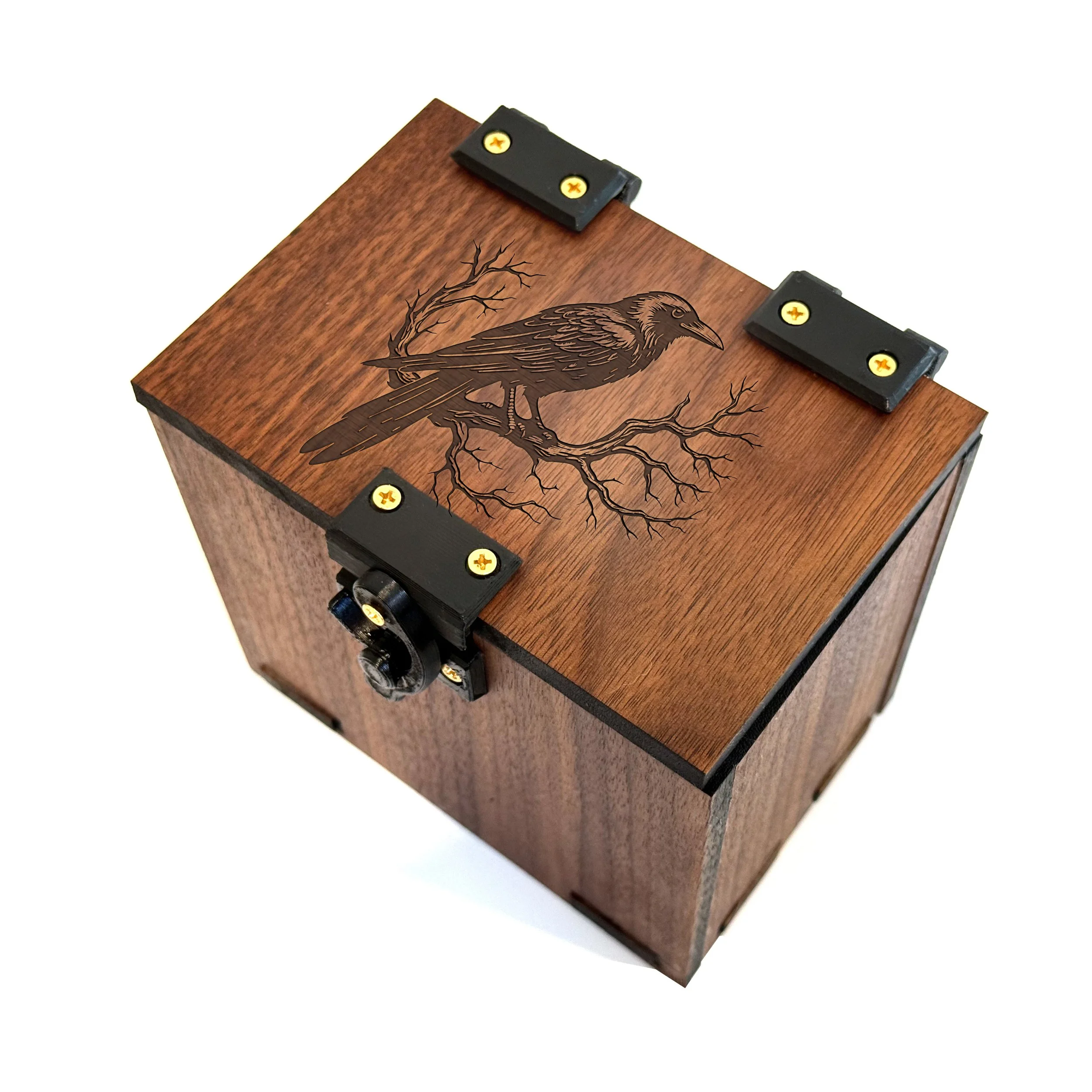 MTG Deck Box, Raven Theme: 100+ Sleeved Cards, Dice Tray, Handmade Walnut, Magic The Gathering