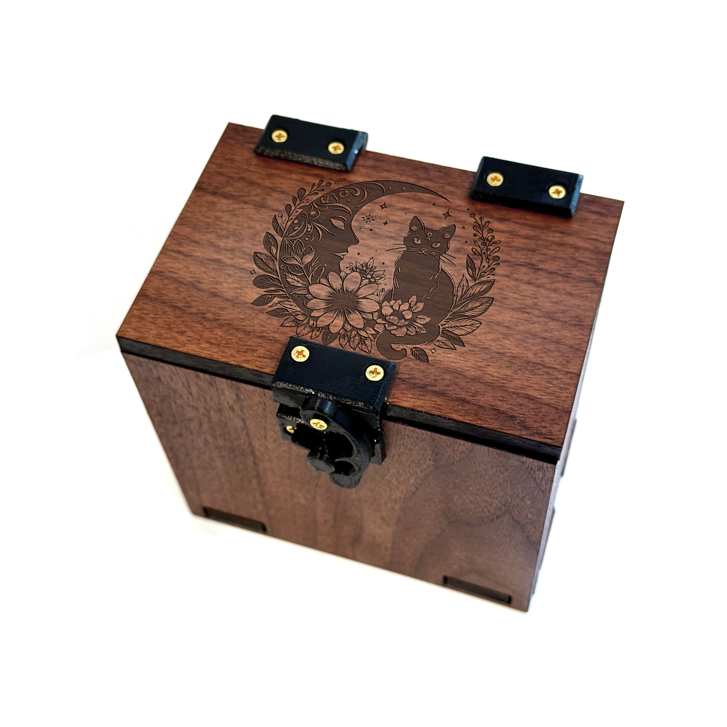 Commander Deck Box: Cats Theme Celestial, 100+ Cards, Dice Tray, Handmade Walnut Wood