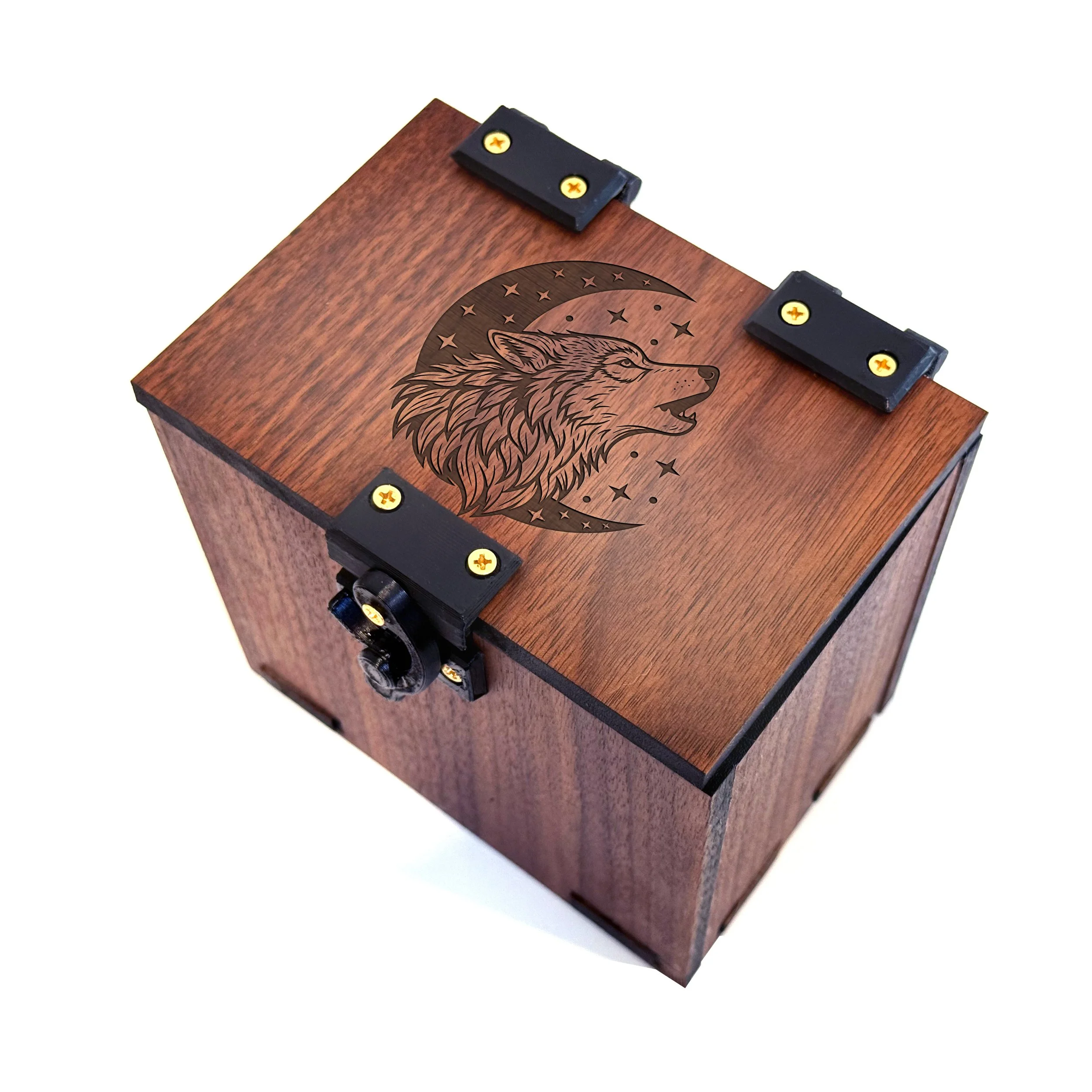 MTG Deck Box, Celestial Wolf Theme: 100+ Sleeved Cards, Dice Tray, Handmade Walnut, Magic The Gathering