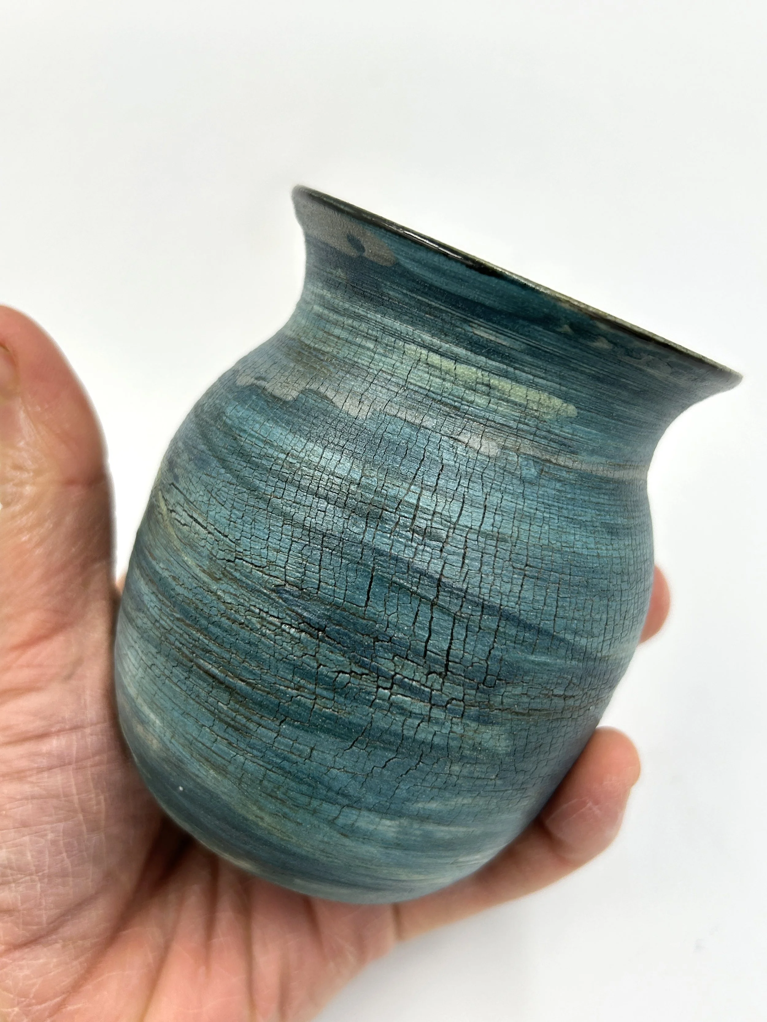 Crackle Lustre Bud Vase - January Woods, Blue Green Lustre