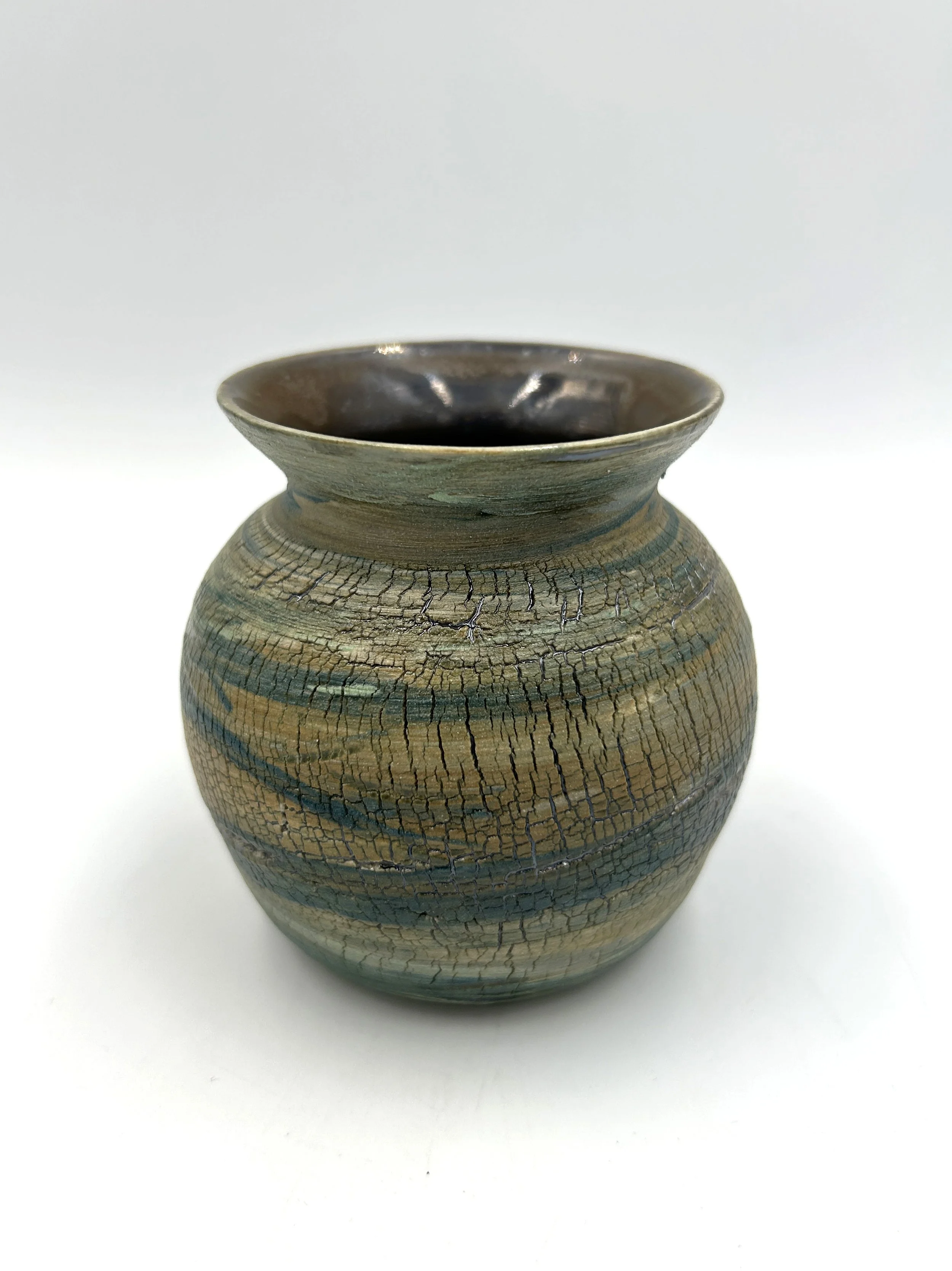 Crackle Lustre Vase Green Tan 4.jpg