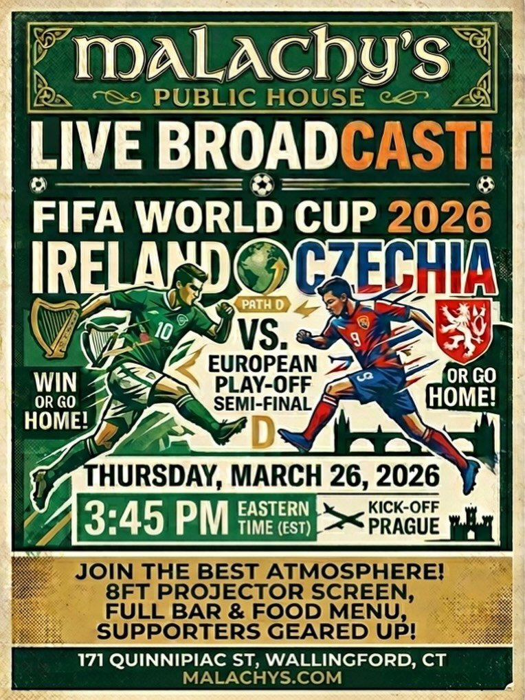 Tommorrow! Come catch a pint, some Irish fare, and watch the showdown! Ireland vs Czech Republic qualifier on at 3:45 on multiple screens and with sound on the projector! 🍻☘️⚽️