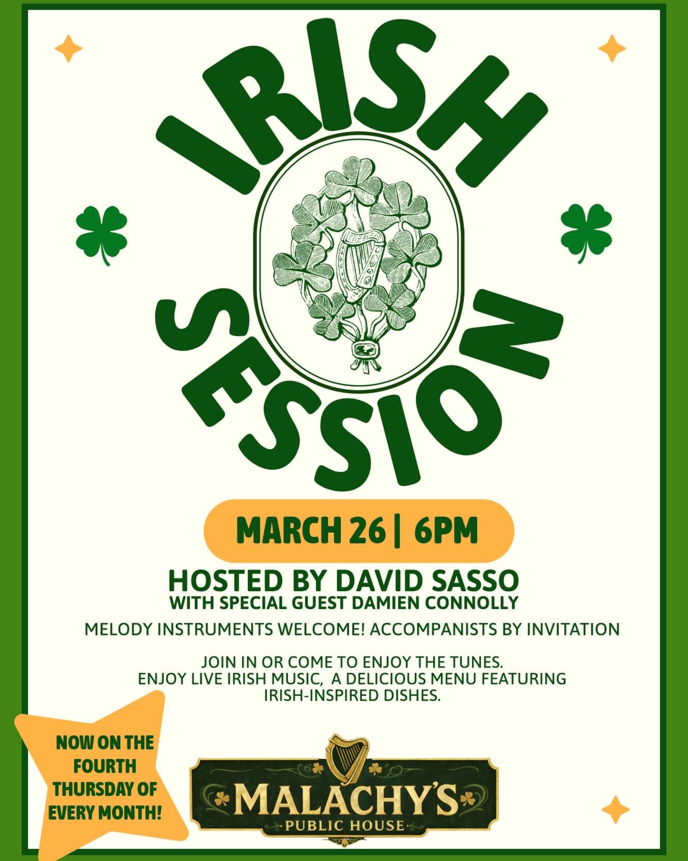 This Thursday the Irish Session returns! Bring your own instrument and join in, or enjoy the show with your favorite pint! 🪉🎻🪕🪈🍻☘️
