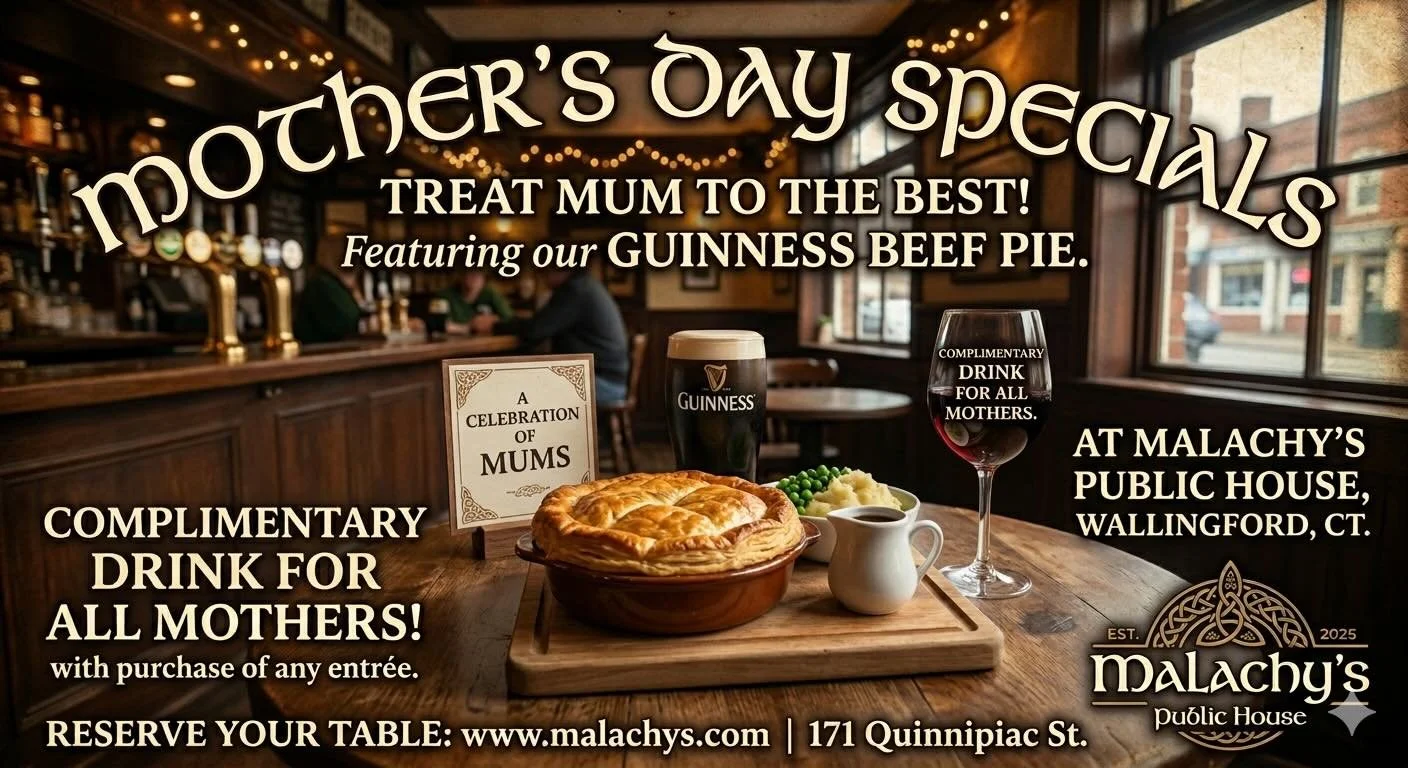 Celebrate the queen of the family at our table 👑🍽️. Treat Mom to an unforgettable Irish dining experience this Mother&rsquo;s Day with our Guinness beef pie and a complimentary drink to toast to the best moms this side of the Emerald Isle! ❤️