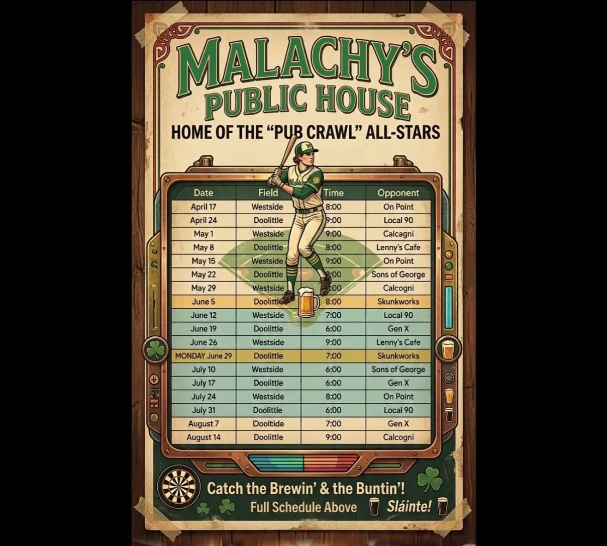 Come see our guys in action! This year&rsquo;s Schedule is up and the time is now, meeting after at the pub for a victory pint! 🍻🧢⚾️