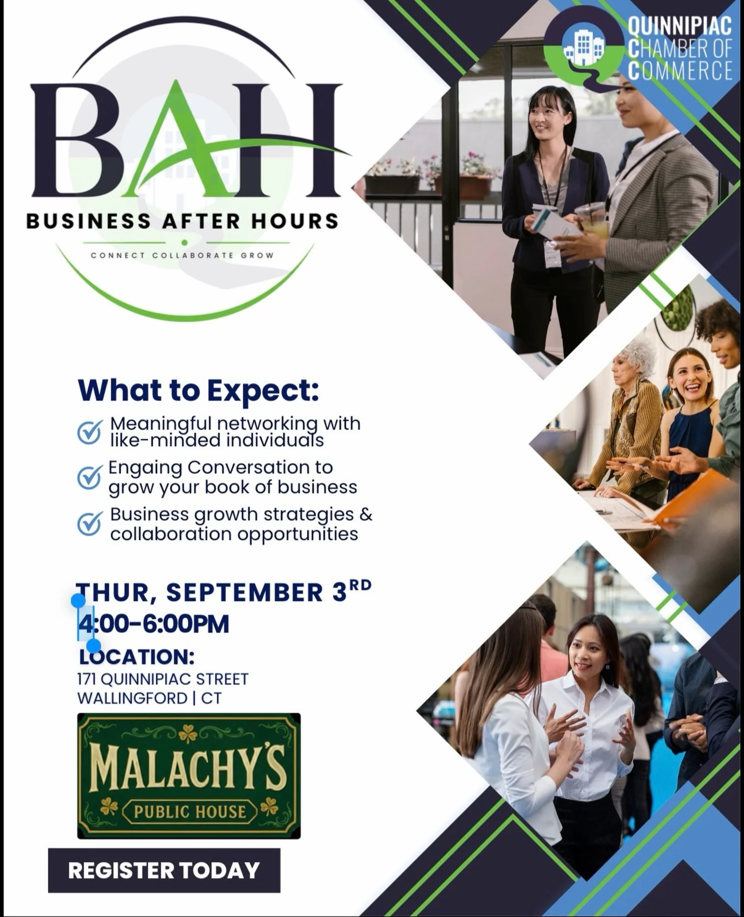 Thursday September 3rd, Business After Hours comes to @malachyspublichouse - Grab a cocktail or some traditional Irish fare and collaborate with a network of professionals in the area! 🖋️🍴🍻🤝