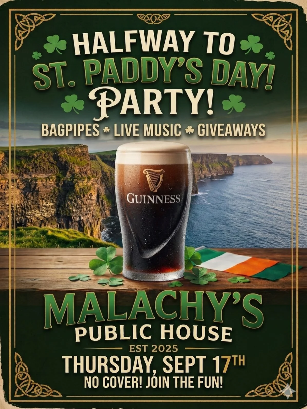 HALFWAY TO PADDYS DAY! We are launching into the halfway mark with a bang! Come down for a pint, a tune, and a celebration! Slainte! 🍻🍴☘️🇮🇪