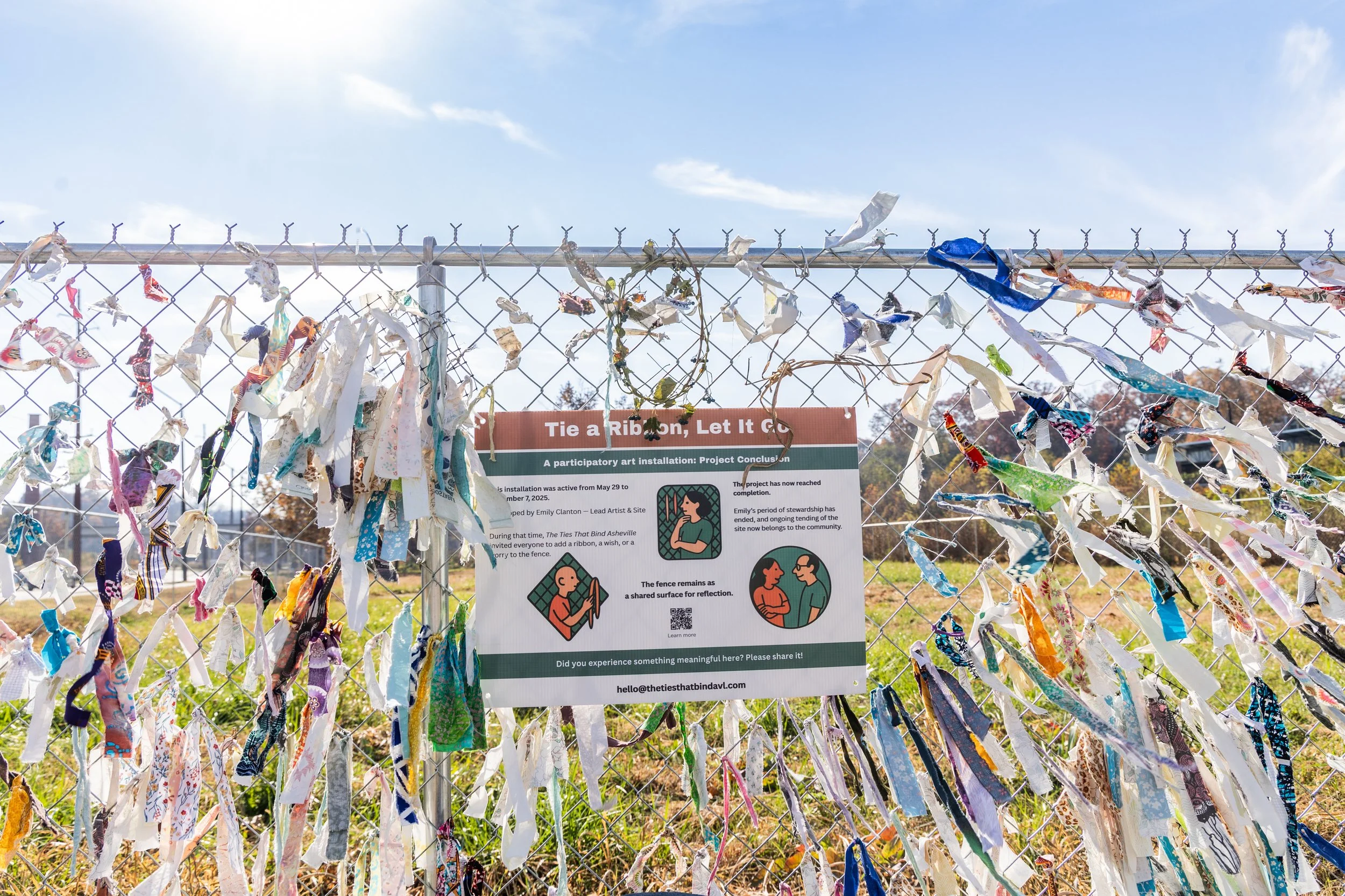 Transition sign invites continued public participation after artist-led maintenance ends.