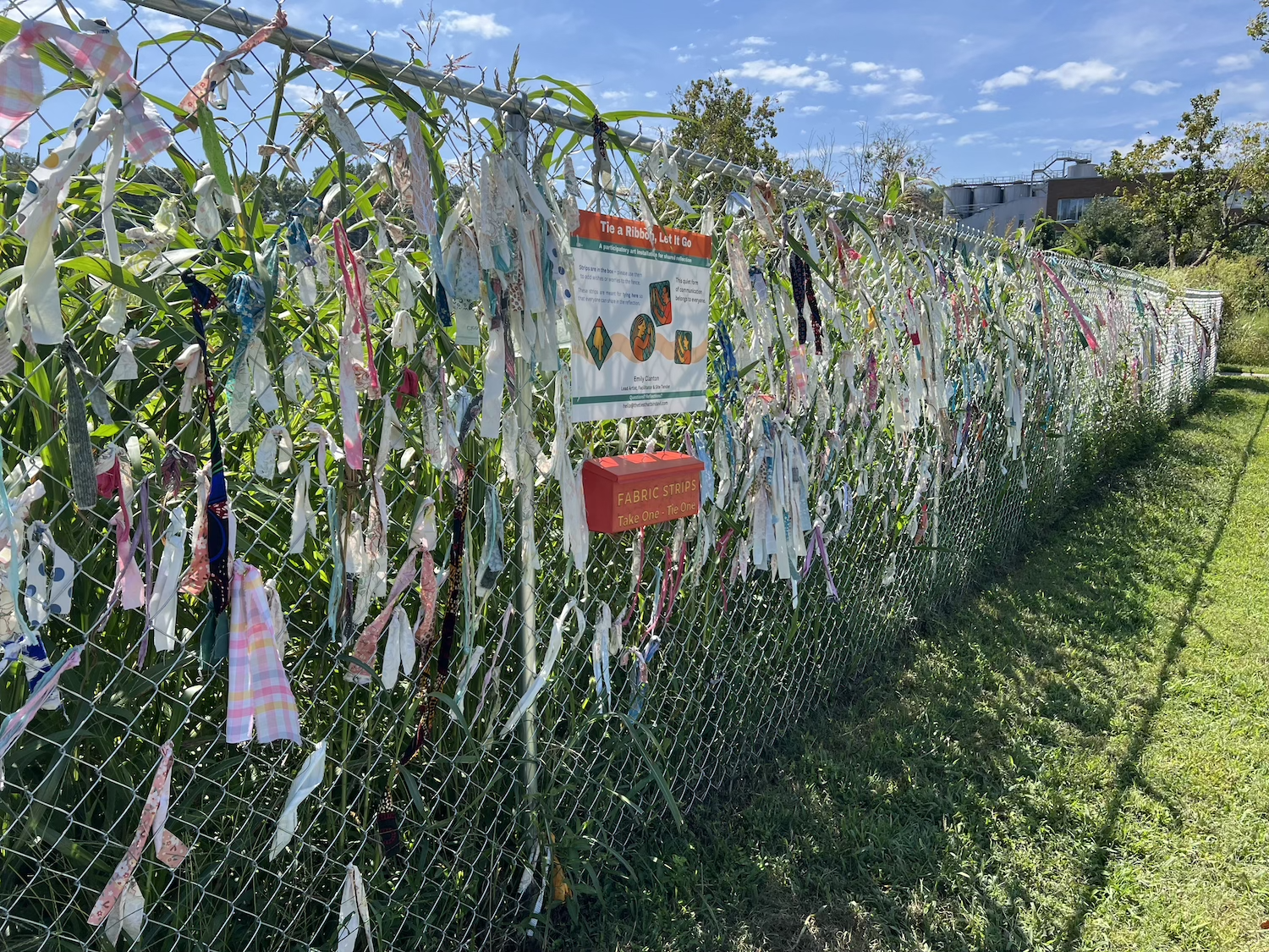 Seasonal vegetation rises above the fence during late summer growth.