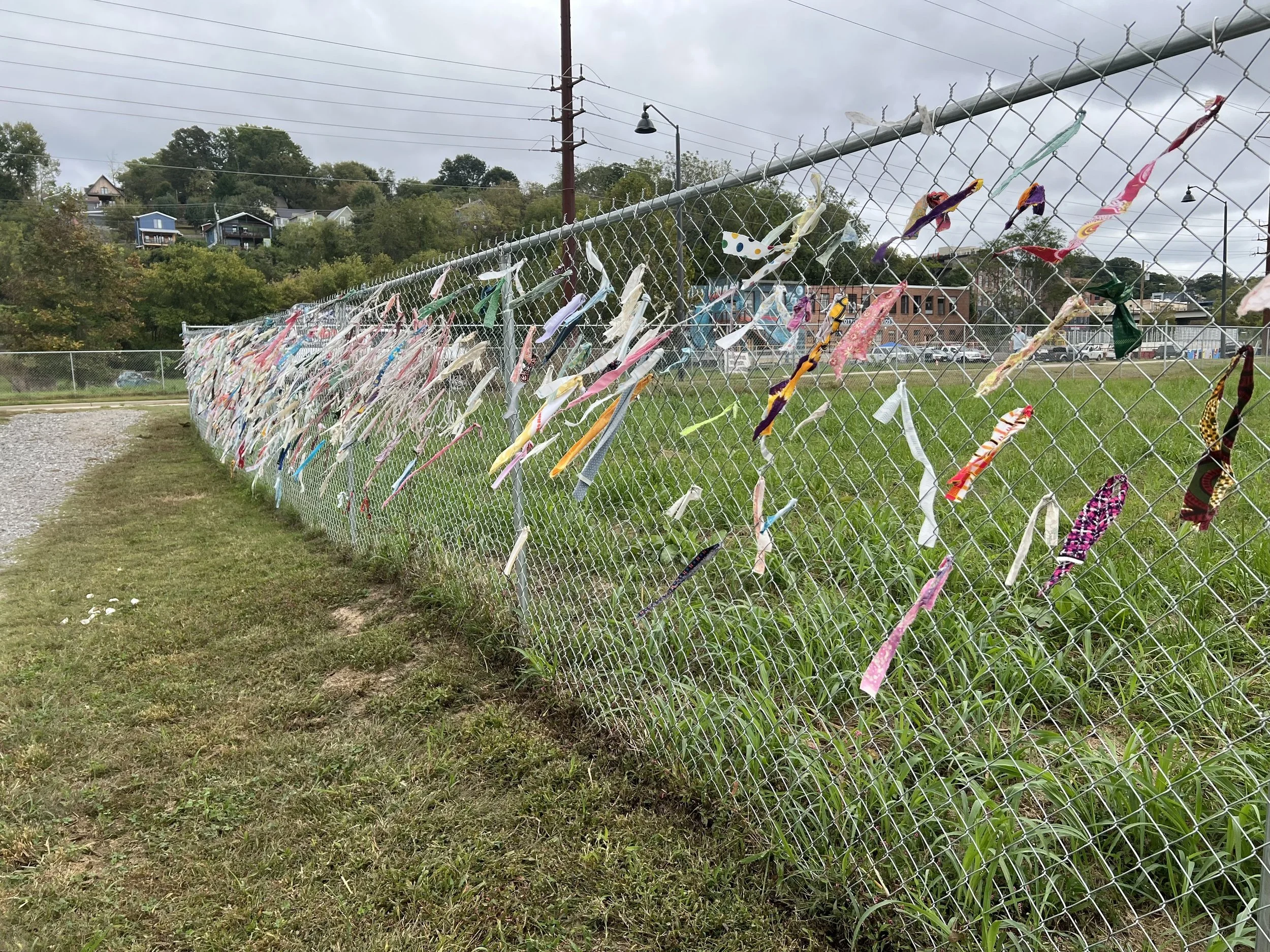 Flower petals and new streetlights mark changing recovery conditions along corridor.