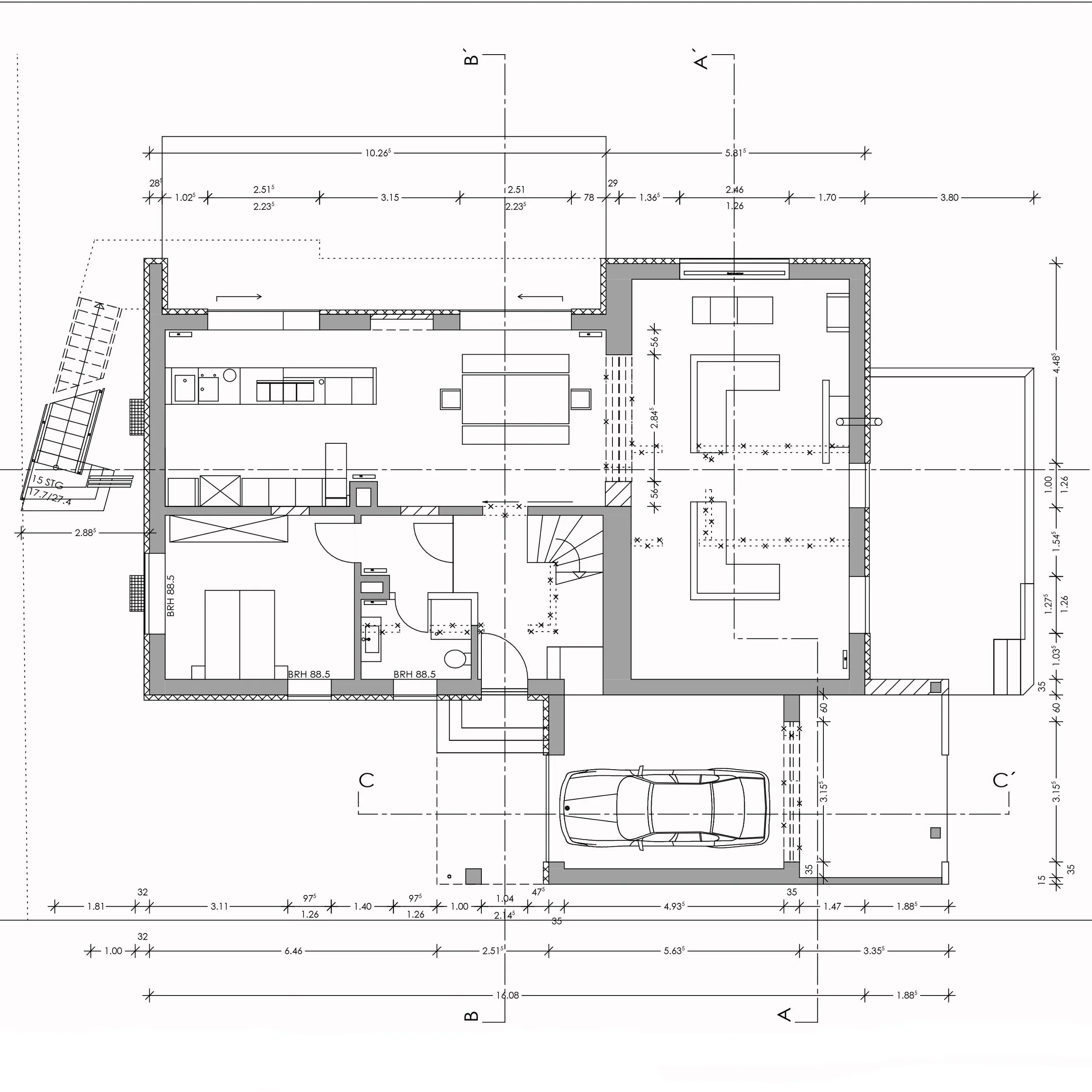 Grundriss Erdegeschoss mit Umbau und Modernisierungsplanung
