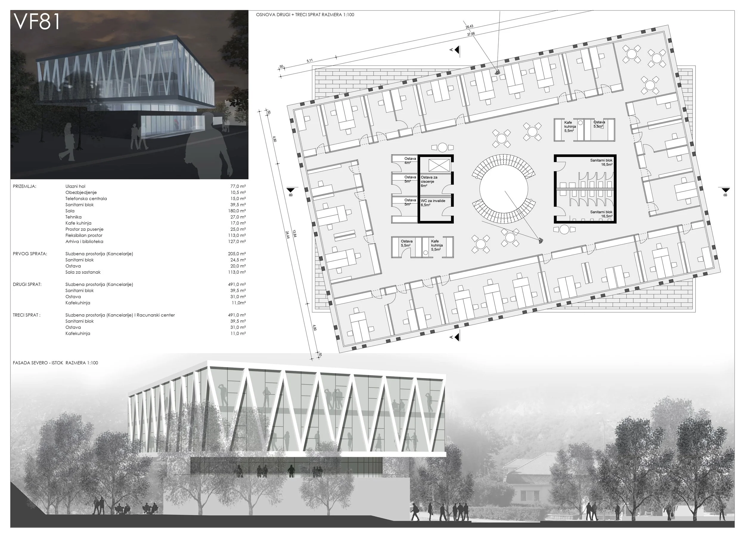 Grundriss und Ansicht Architekturwettbewerb Vizegrad