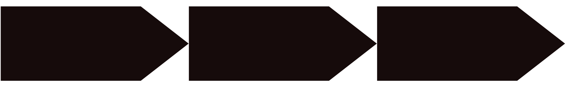 Three large, black right-pointing chevrons are arranged horizontally in a row on a white background, with each chevron spaced evenly apart.