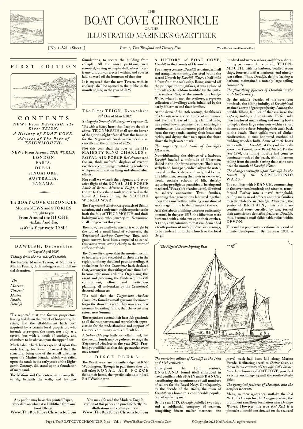 The Boat Cove Chronicle 18th Century Maritime Newspaper - Printed Issue 1