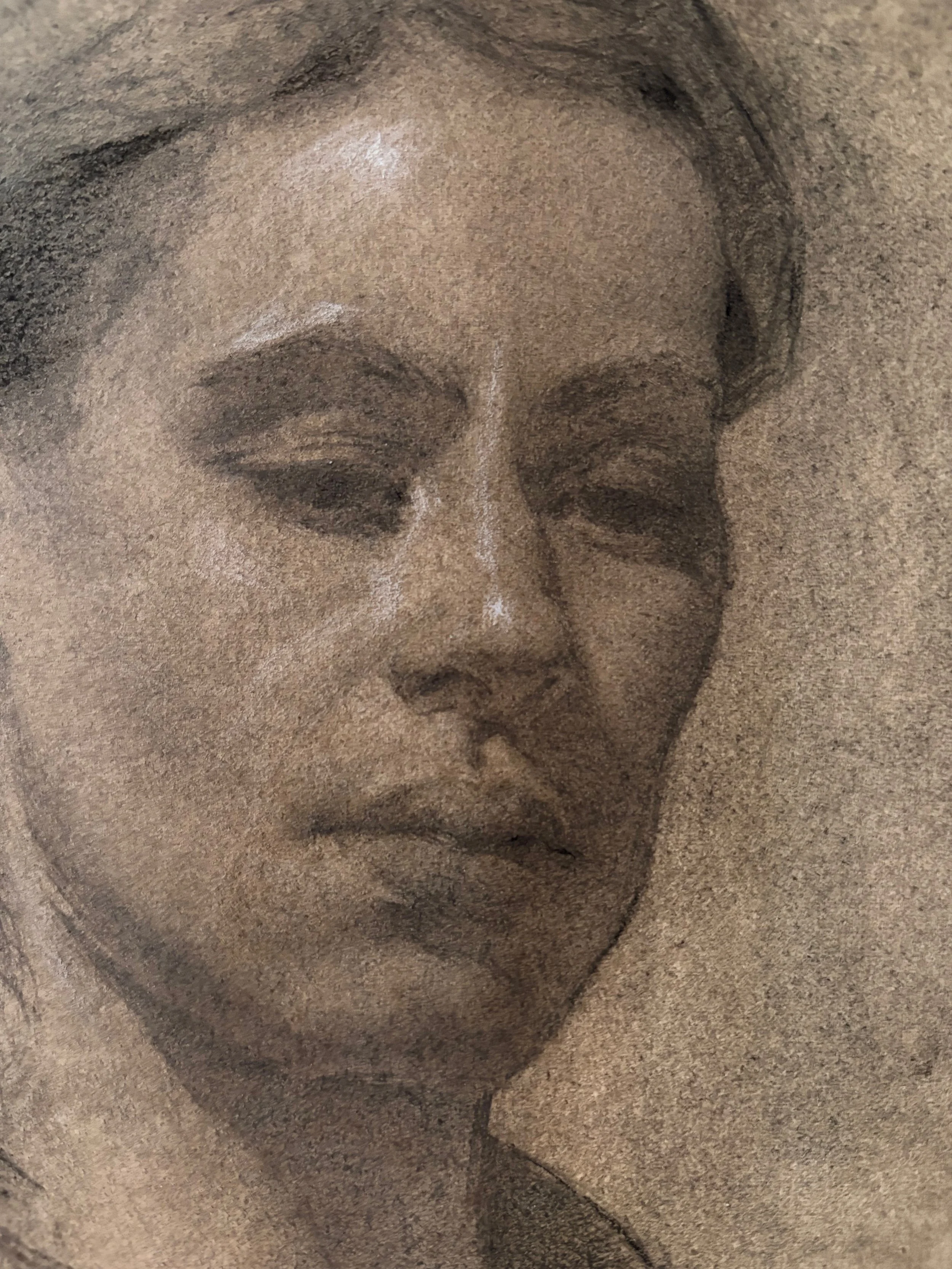 Dorothy (close-up) - Charcoal and graphite on toned paper