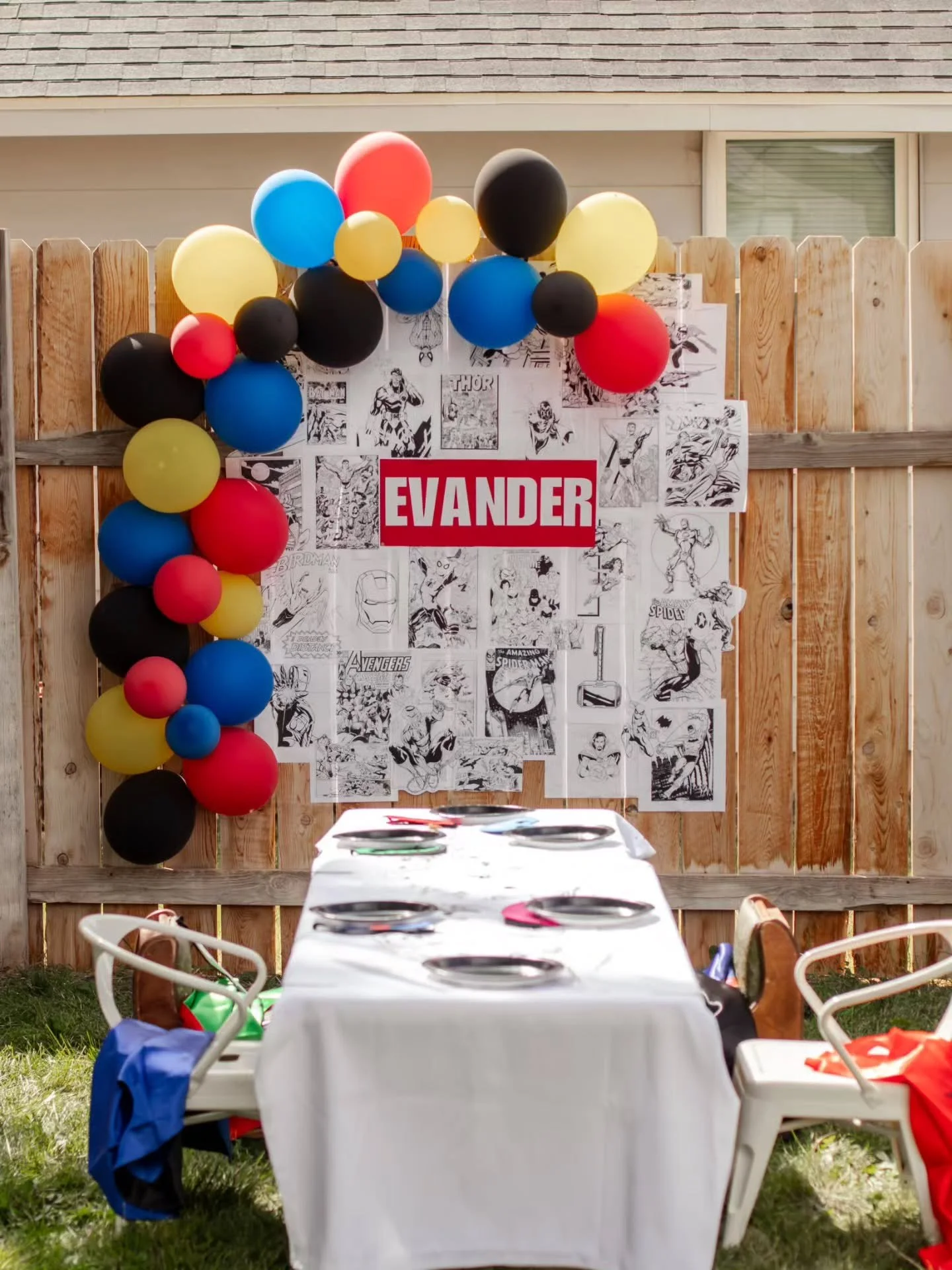 POW! 💥 This superhero birthday party was all about bold colors, comic book vibes, and saving the day &mdash; without choosing sides. 💫 We kept the theme brand-neutral so every little hero could show up in their favorite costume, whether they love B