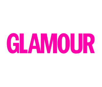 The word "GLAMOUR" written in pink uppercase letters.