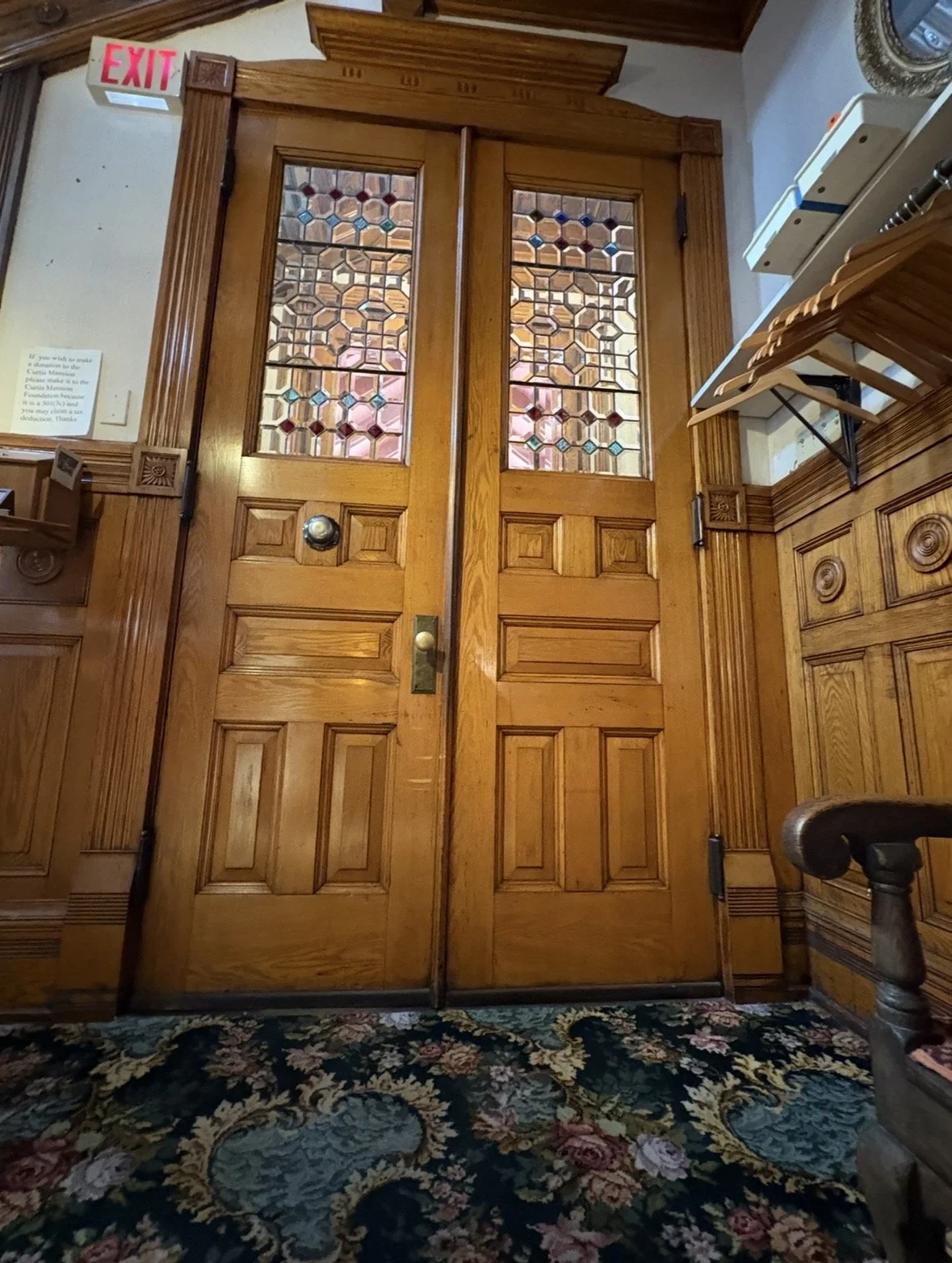 The front door of the Curtis mansion with stained glass