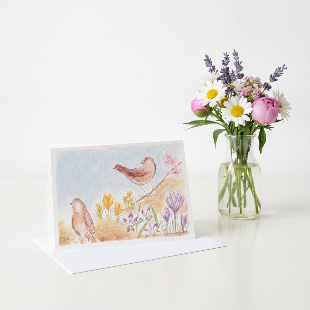 Greetings Card of "Whistle Among the Flowers" - Rachel & Sarah