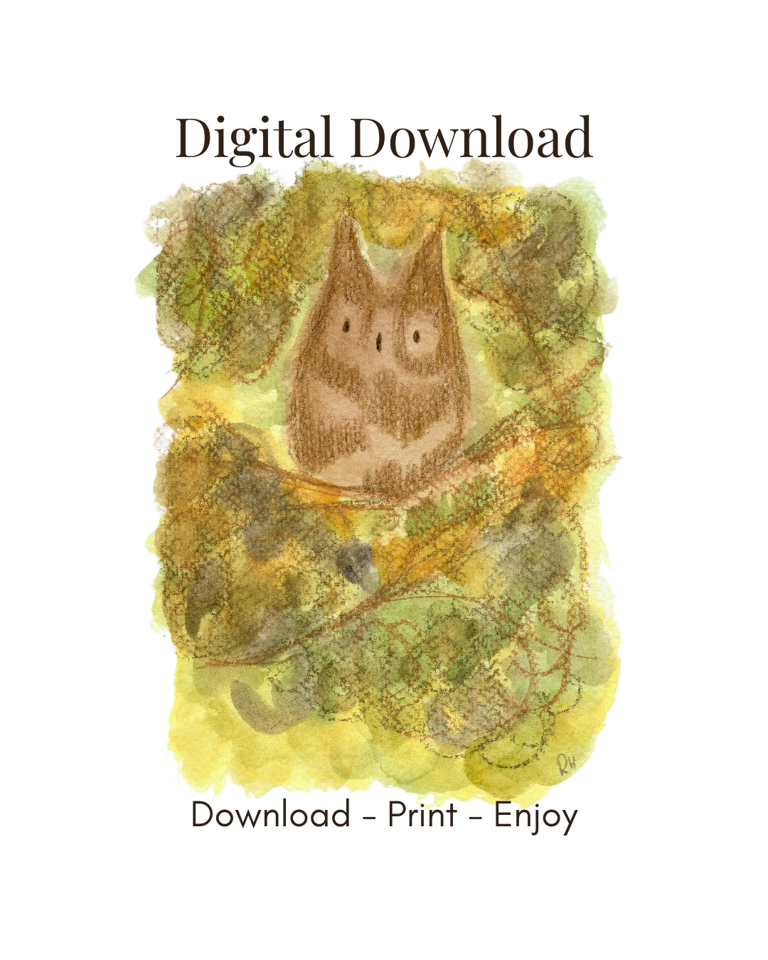 Digital Download - Gaze In The Moonlit Thicket –  Mixed Media Painting by Rachel | Printable Wall Art