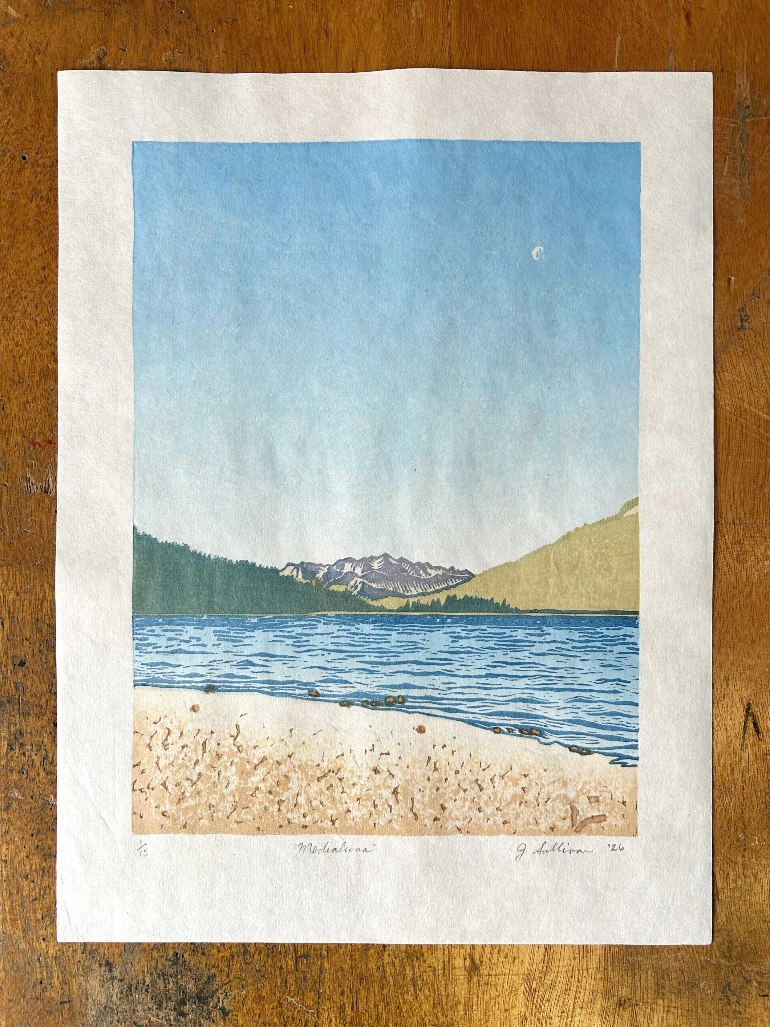 Medialuna - 9" x 12" mokuhanga woodcut on Heavy Kozuke washi (2026)