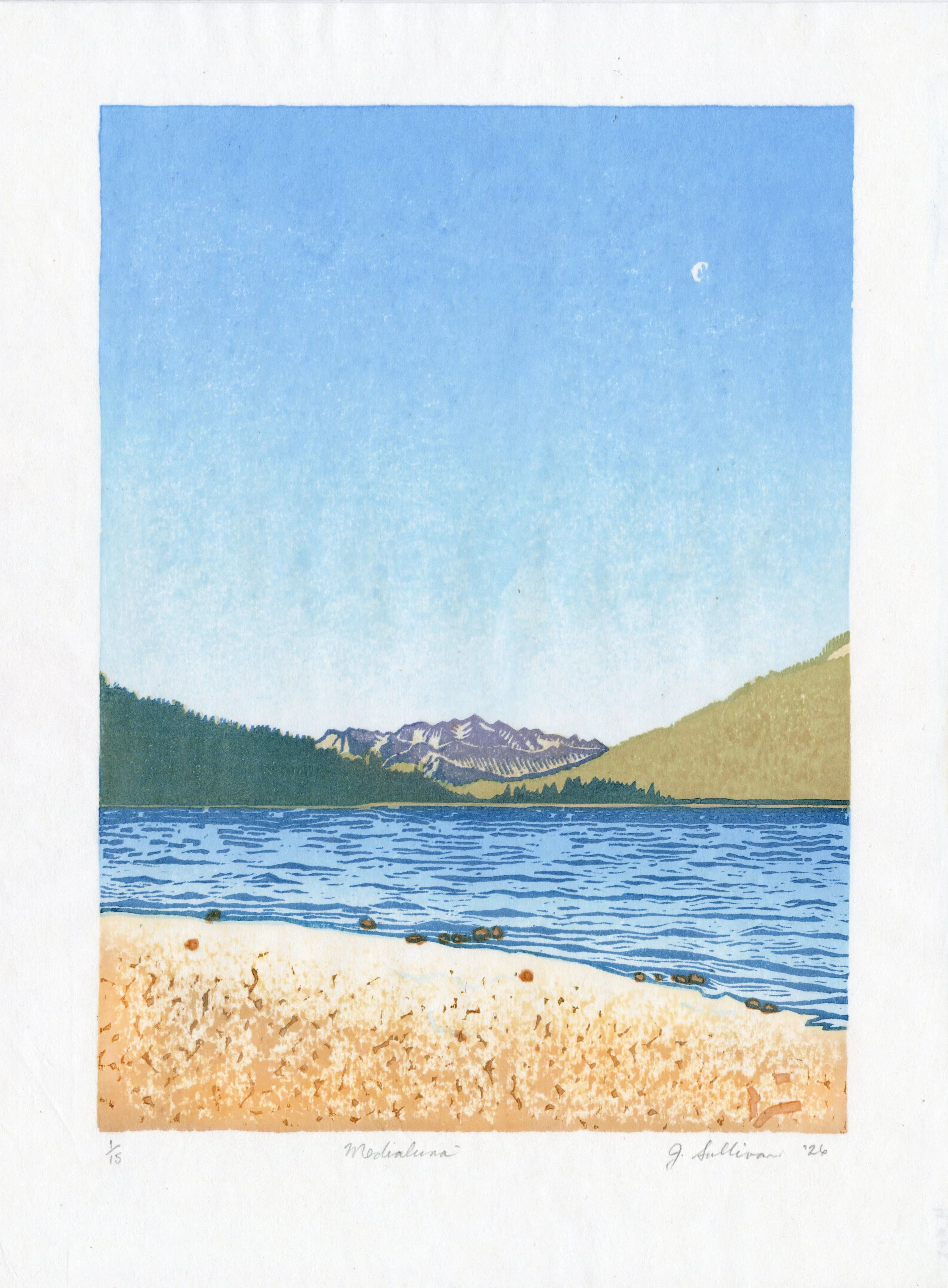 Medialuna - 9" x 12" mokuhanga woodcut on Heavy Kozuke washi (2026)