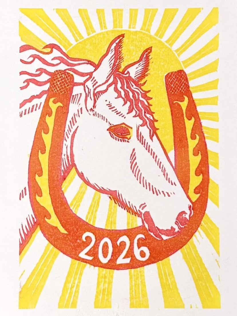 Year of the Fire Horse - 4" x 6" mokuhanga woodcut on various papers (2026)