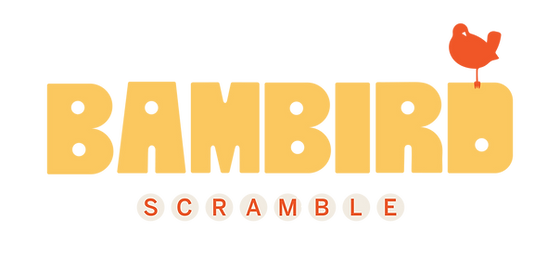 Bambird Scramble logo with stylized text and a small outline of a chick on top of the letter 'I'